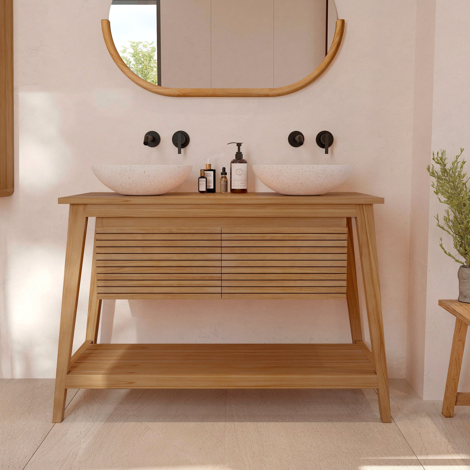 meuble de salle de bain bois de teck 120 cm cesar