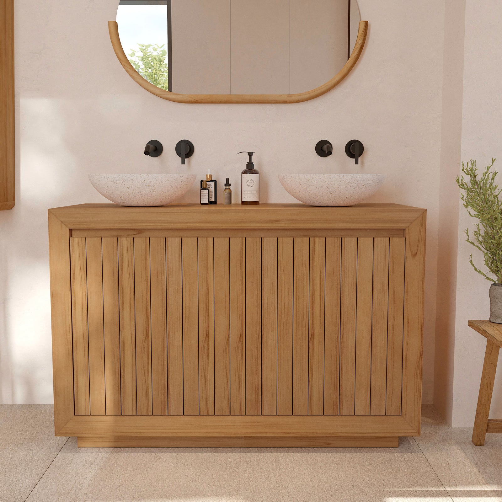 meuble de salle de bain pernelle teck double vasque