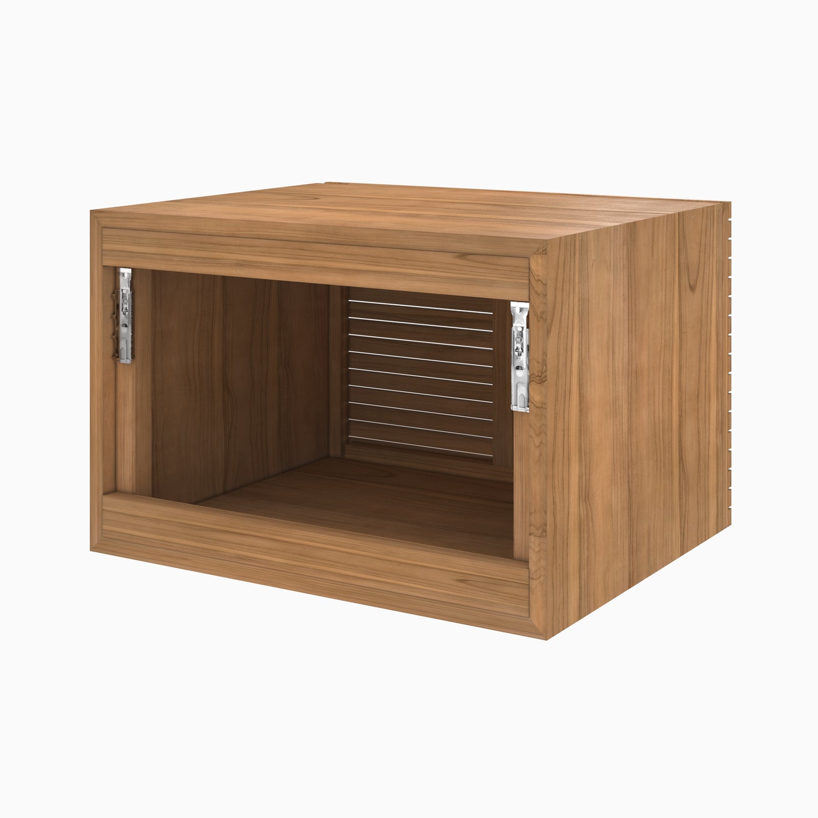 meuble de salle de bain raye en bois de teck suspendu 60 cm