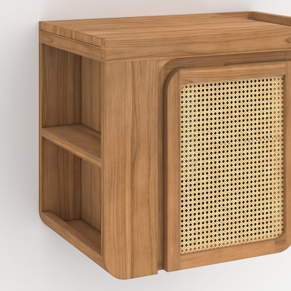 meuble de salle de bain suspendu dami en bois de teck cannage