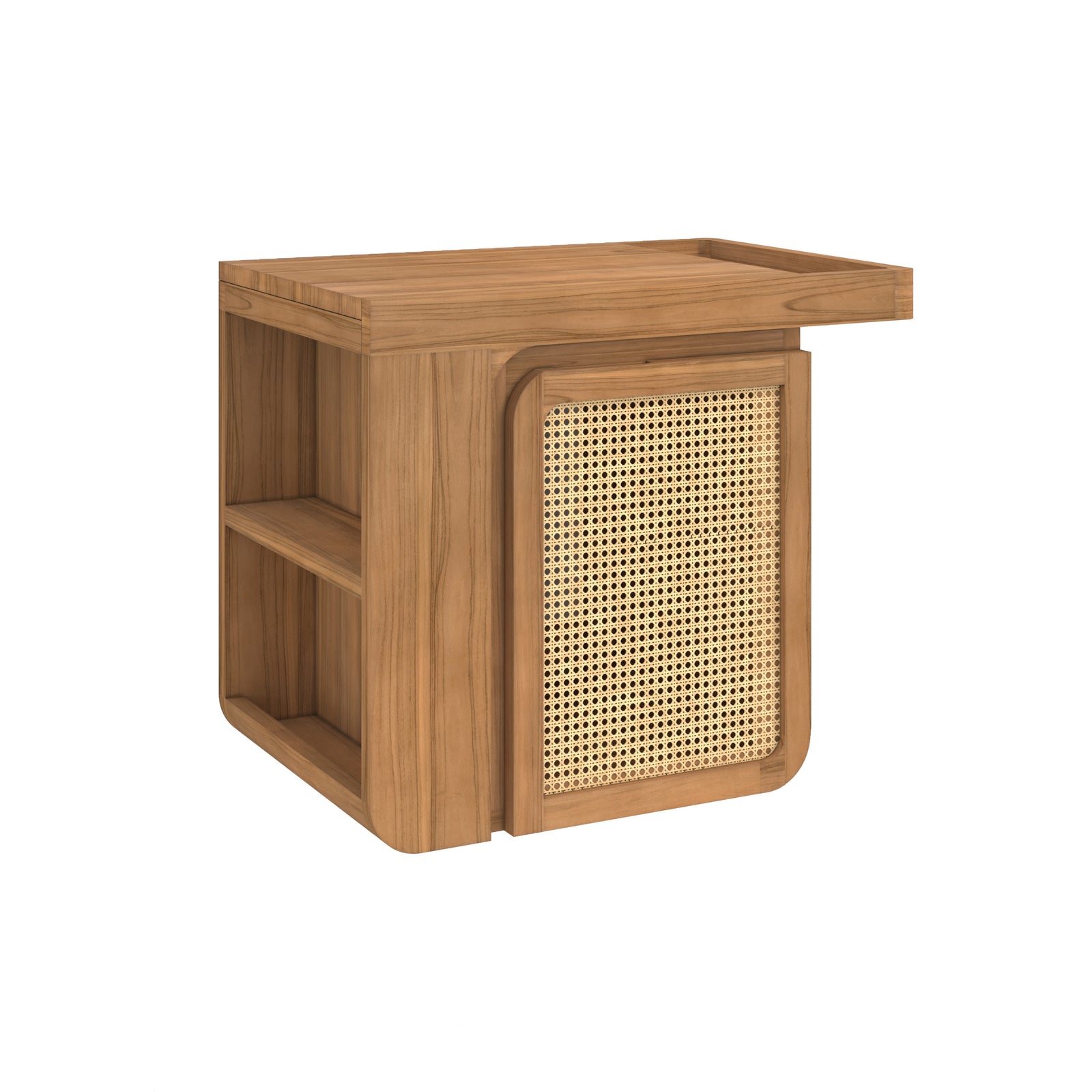 meuble de salle de bain suspendu dami en bois de teck et cannage rangement fond blanc