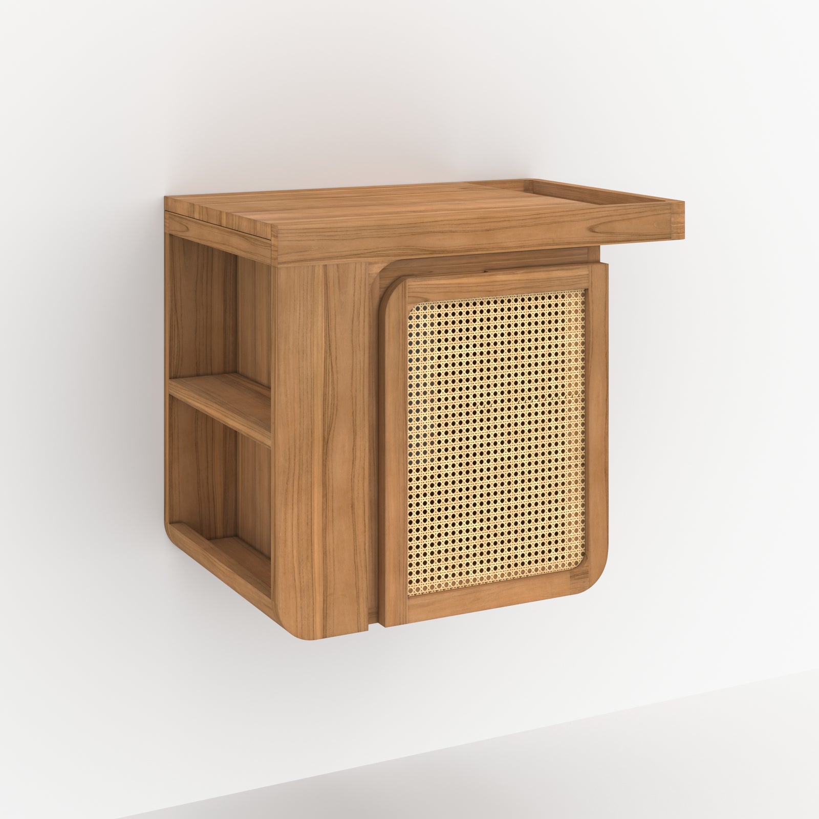 meuble de salle de bain suspendu dami en bois de teck et cannage rangement