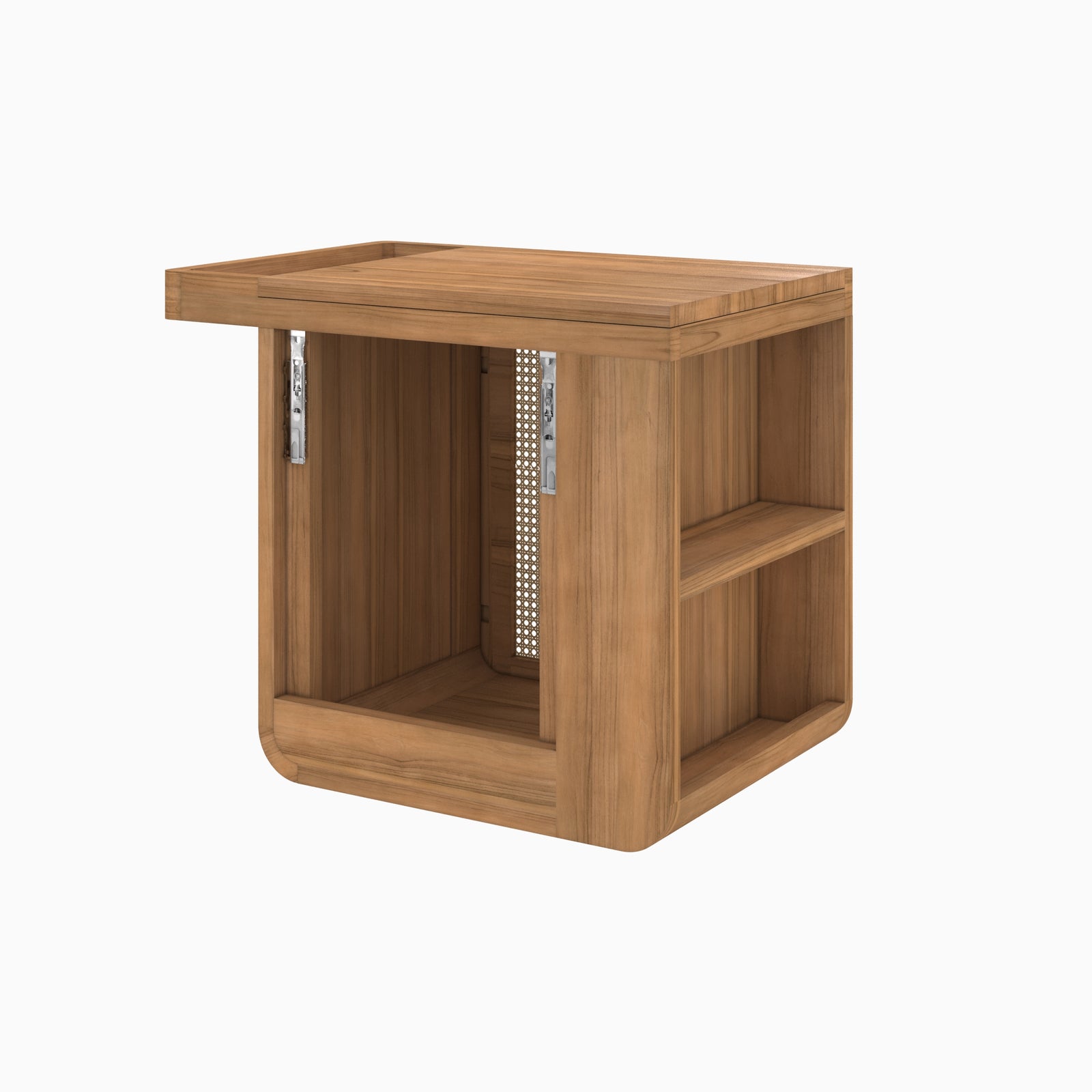 meuble de salle de bain suspendu en bois de teck et cannage rangement dami