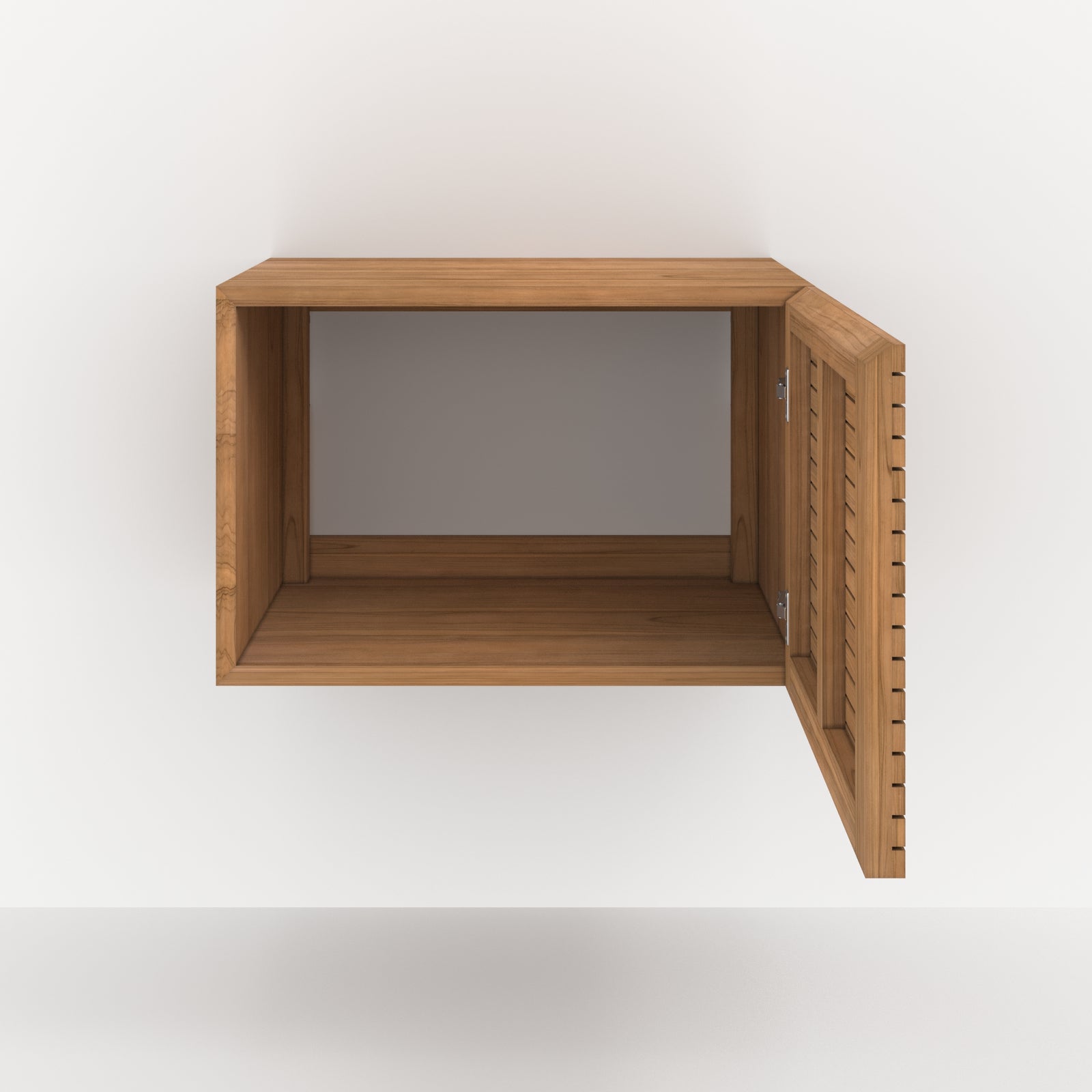 meuble de sdb en bois de teck suspendu 60 cm raye