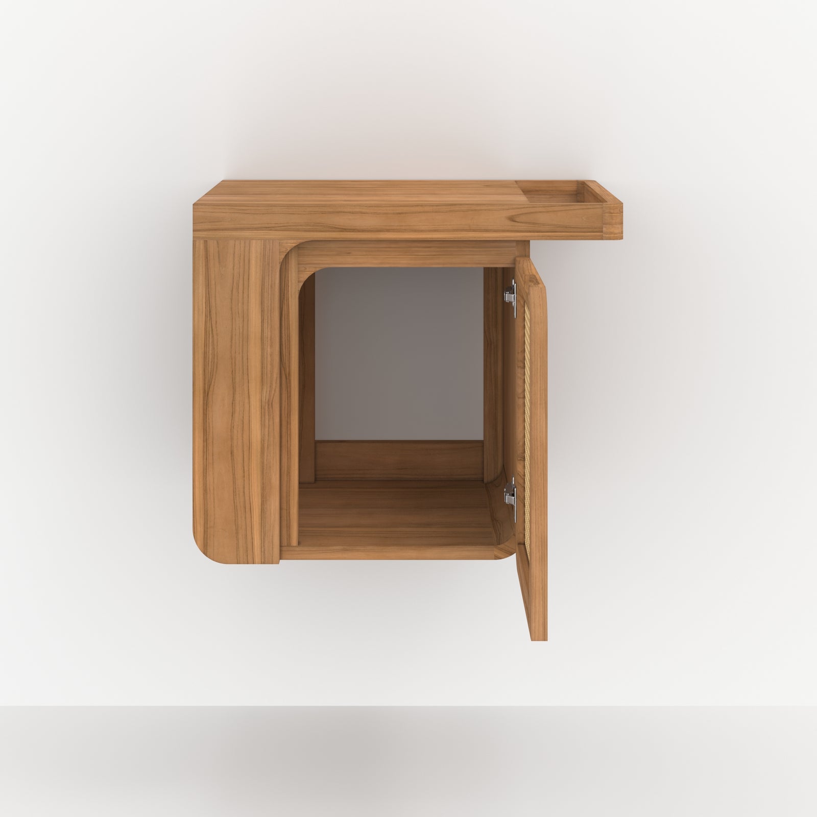 meuble de sdb suspendu dami en bois de teck et cannage rangement