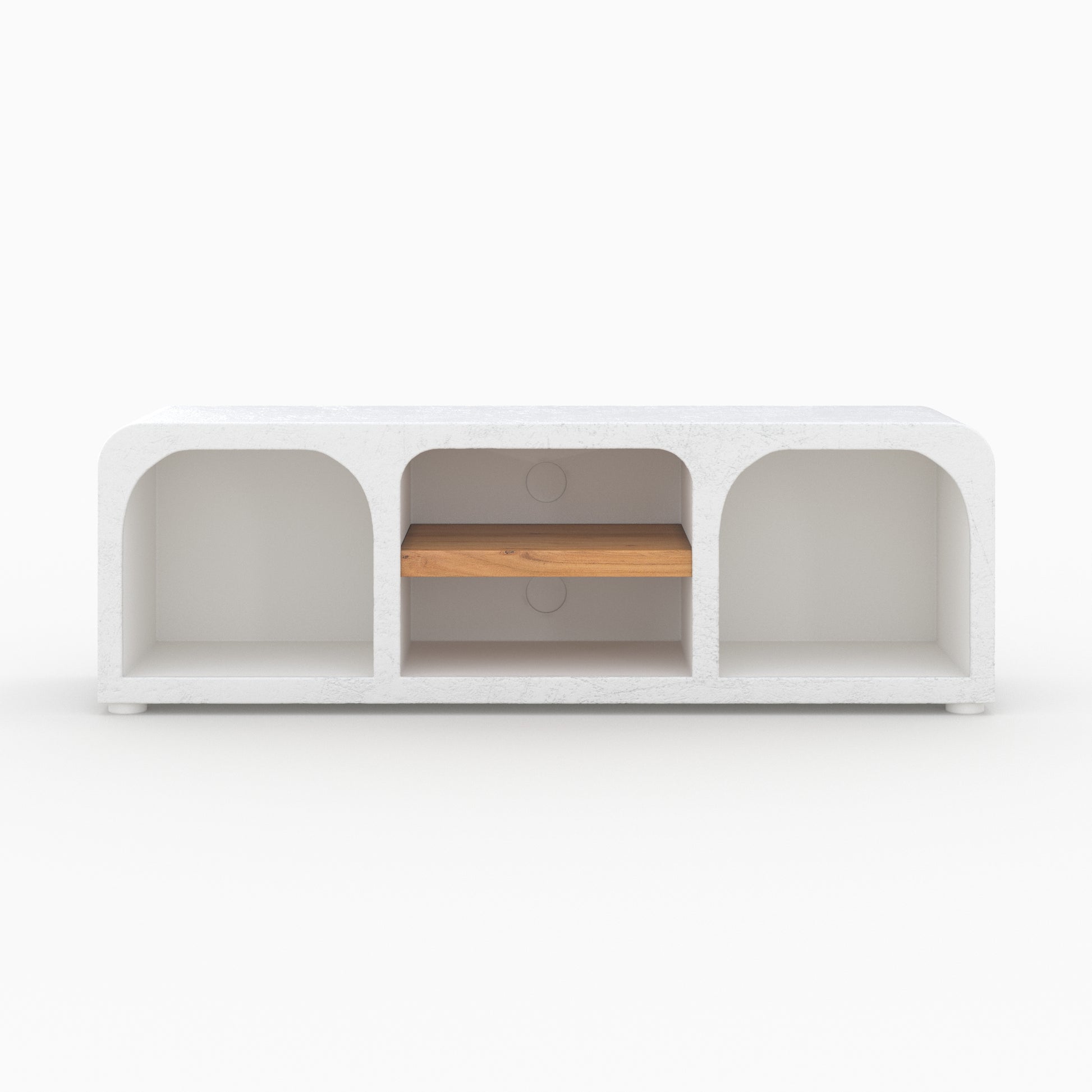 meuble tv 140 cm fira bois d acacia et beton blanc