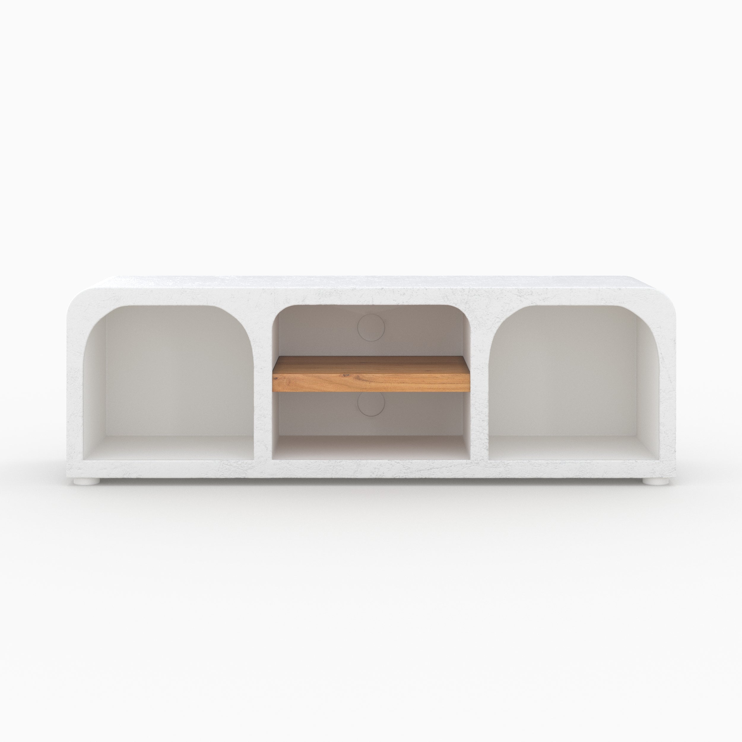 meuble tv 140 cm fira bois d acacia et beton blanc