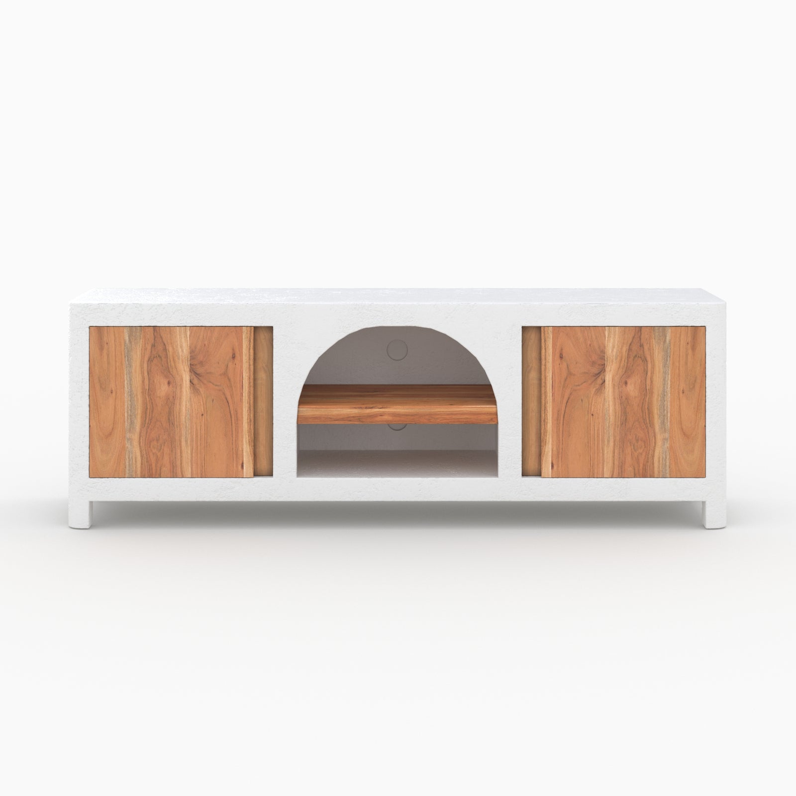 meuble tv 2 portes 1 niche en bois d acacia fira