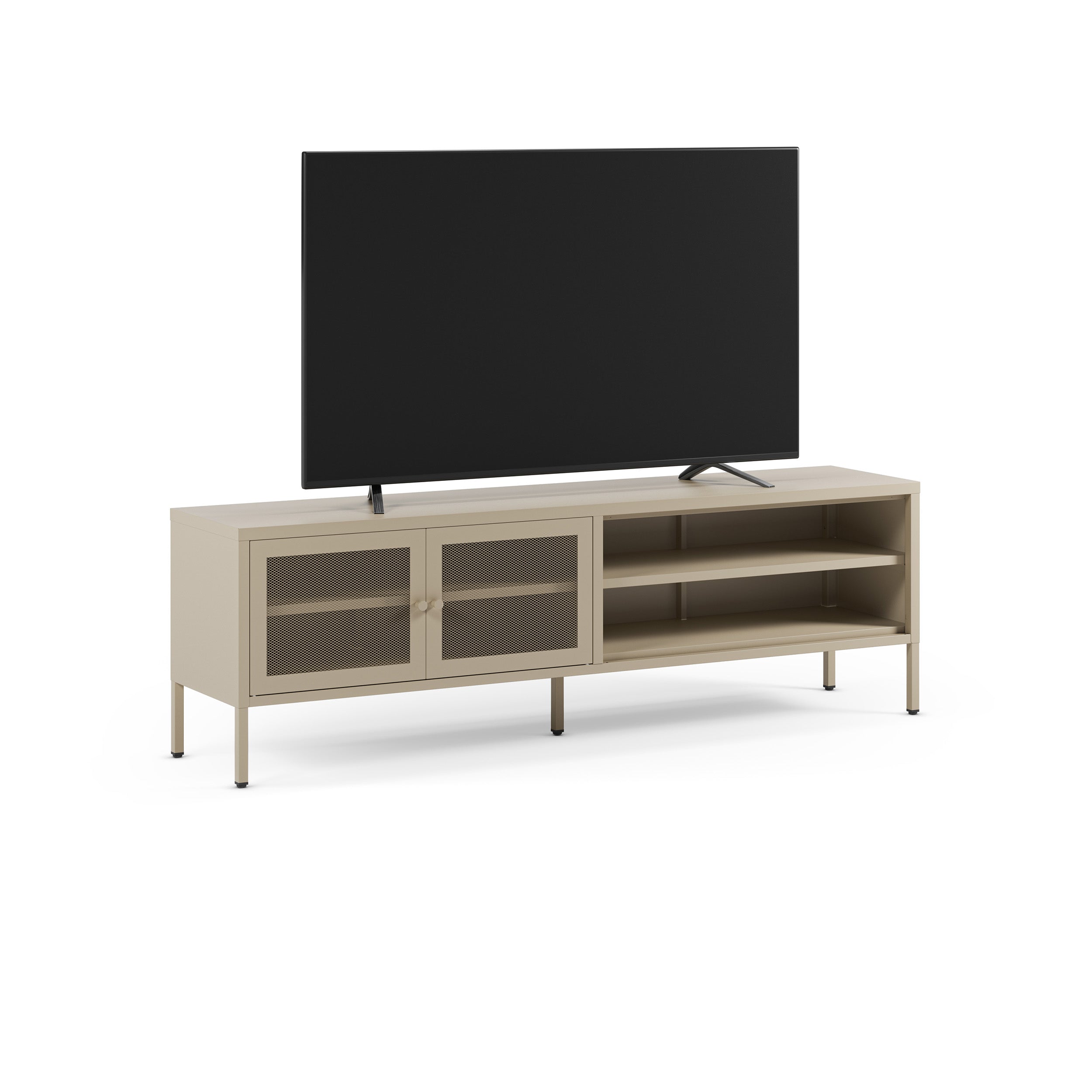 Meuble TV Latem en métal beige 2 portes, 160 cm