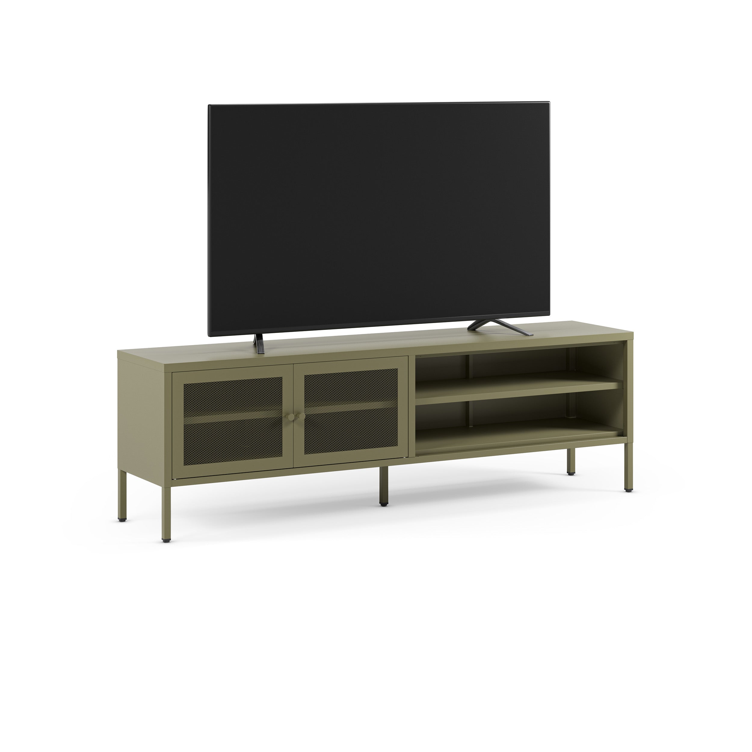 Meuble TV Latem en métal vert kaki 2 portes, 160 cm