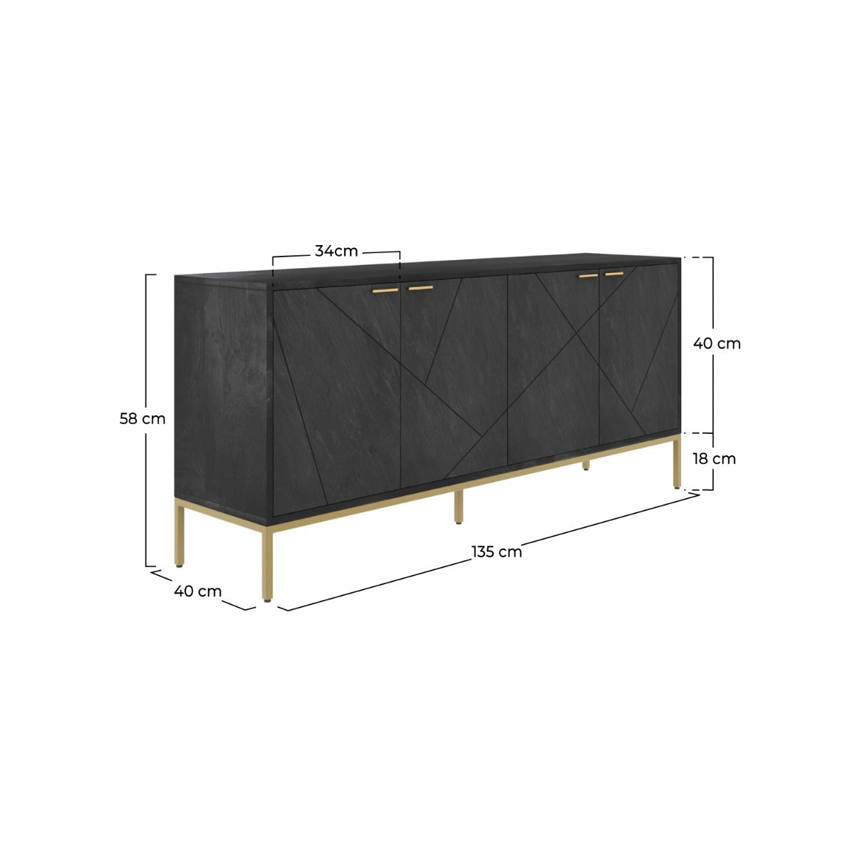 meuble tv 4 portes en ardoise metal et bois de manguier marcelle