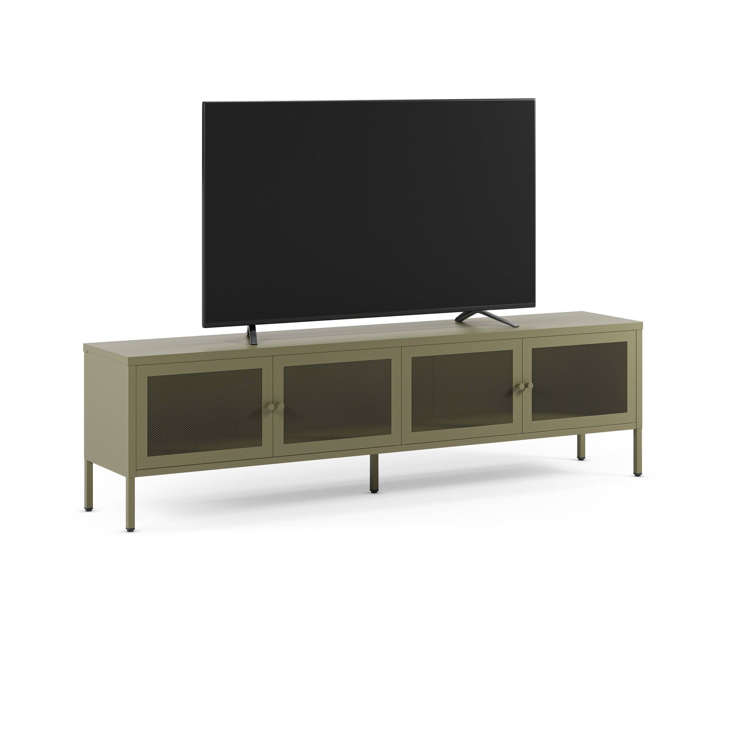 Meuble TV Latem en métal vert kaki 4 portes, 160 cm