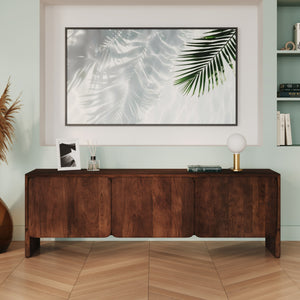 meuble tv achille en bois de manguier fonce 3 portes