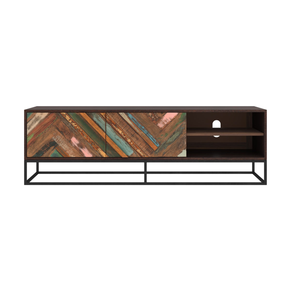 meuble tv en bois d acacia et bois recycle krabi