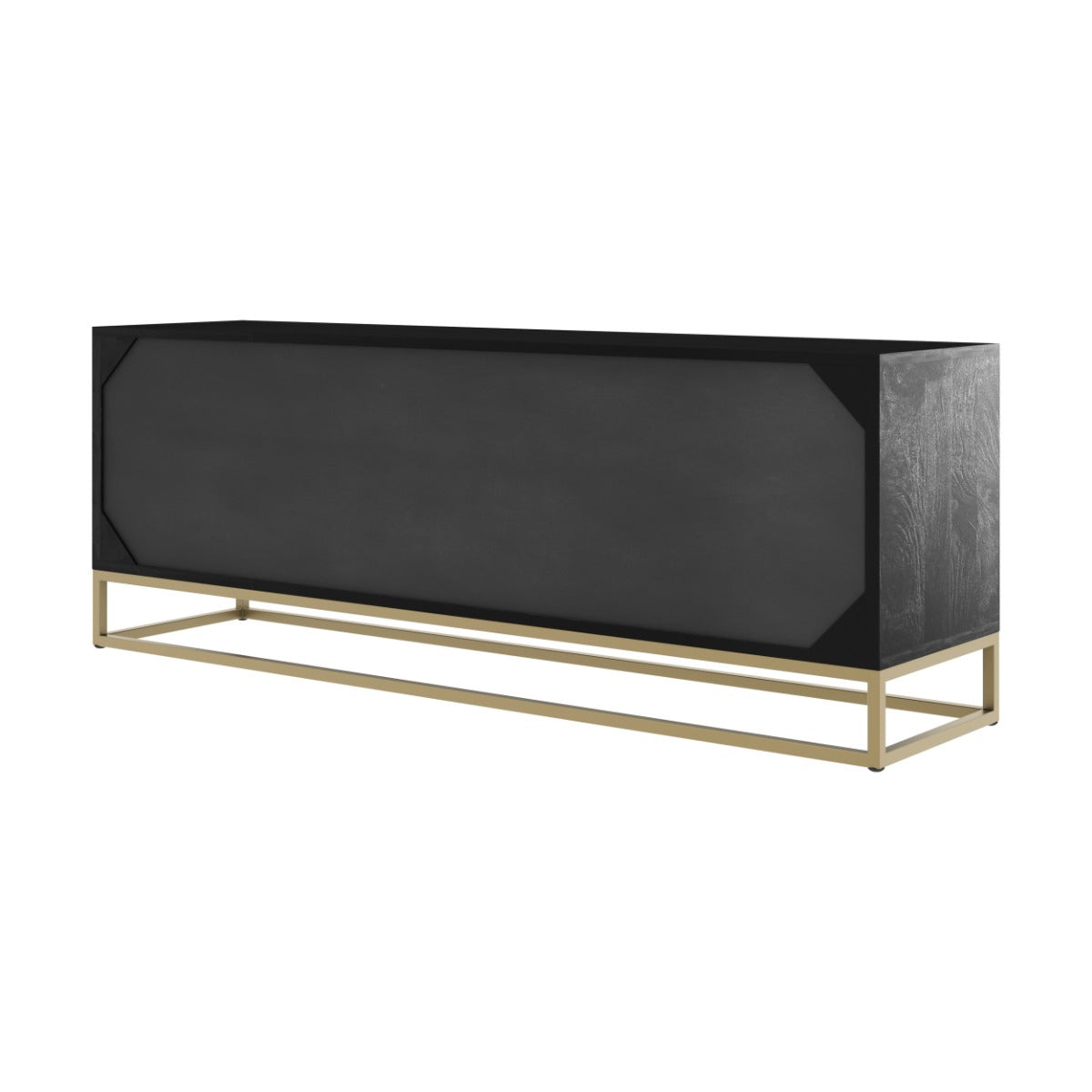 meuble tv en bois de manguier cannage et pieds en metal dore shellona