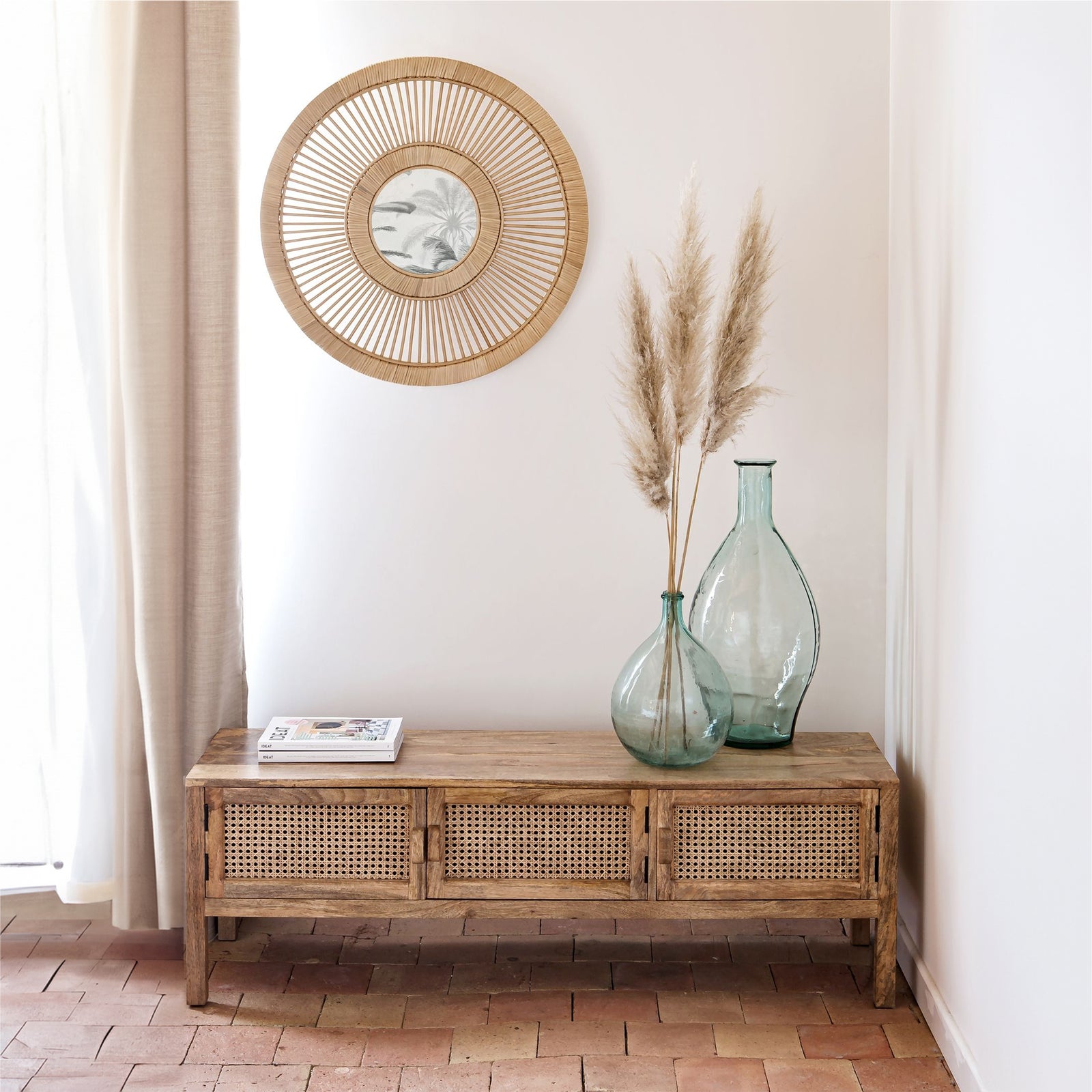 meuble tv en cannage et en bois_1