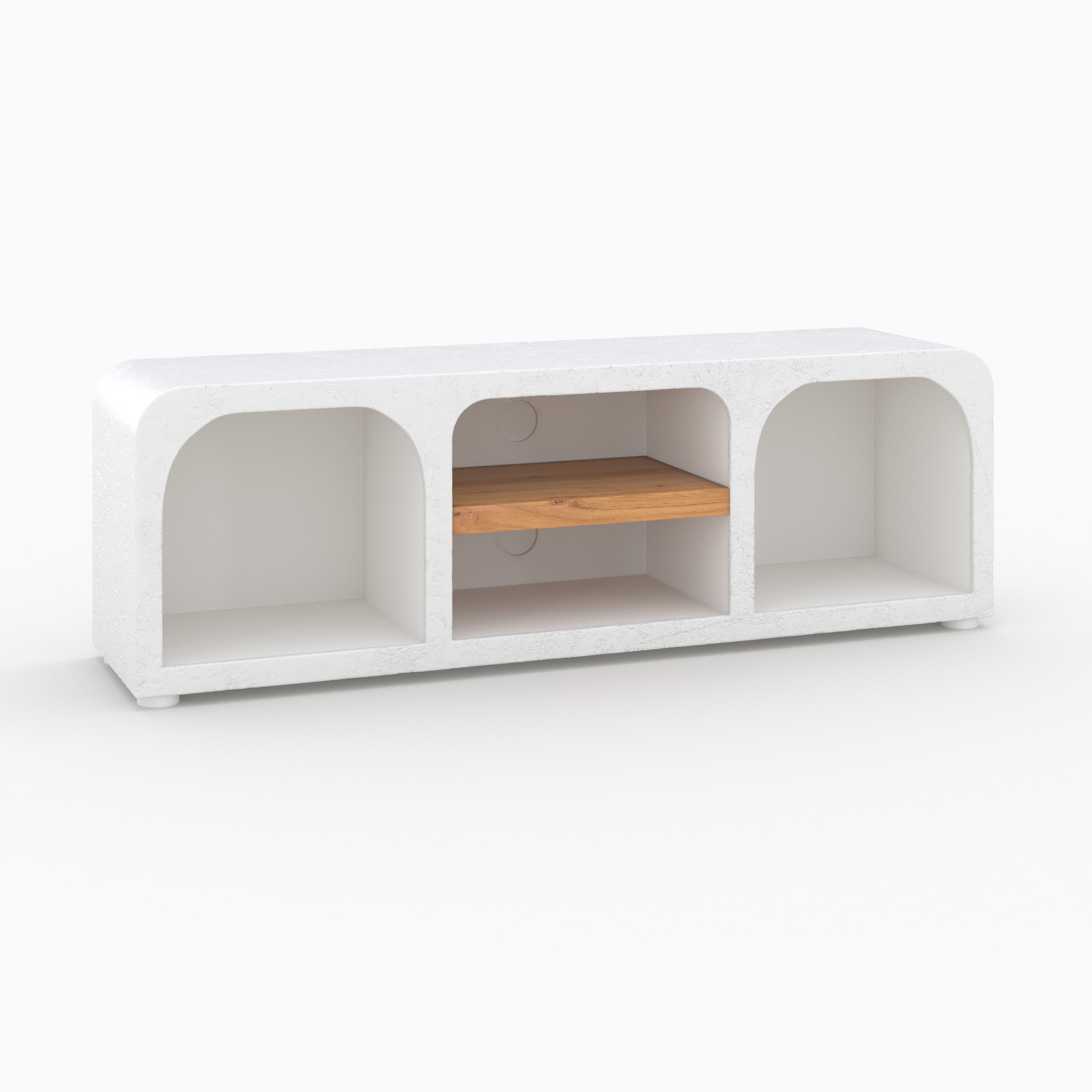 meuble tv fira en beton et bois d acacia 2 niches 1 etagere