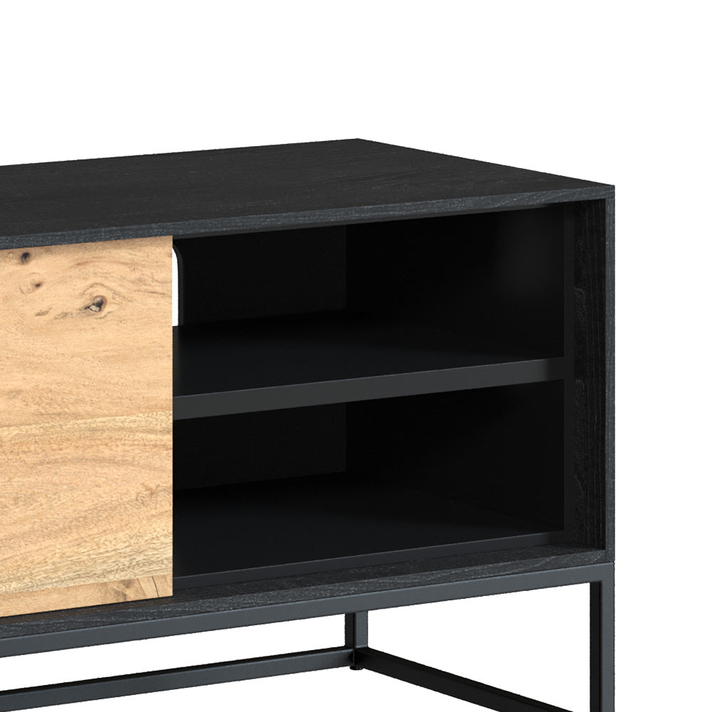 meuble tv jakson en bois acacia 2 portes 2 niches pieds metal