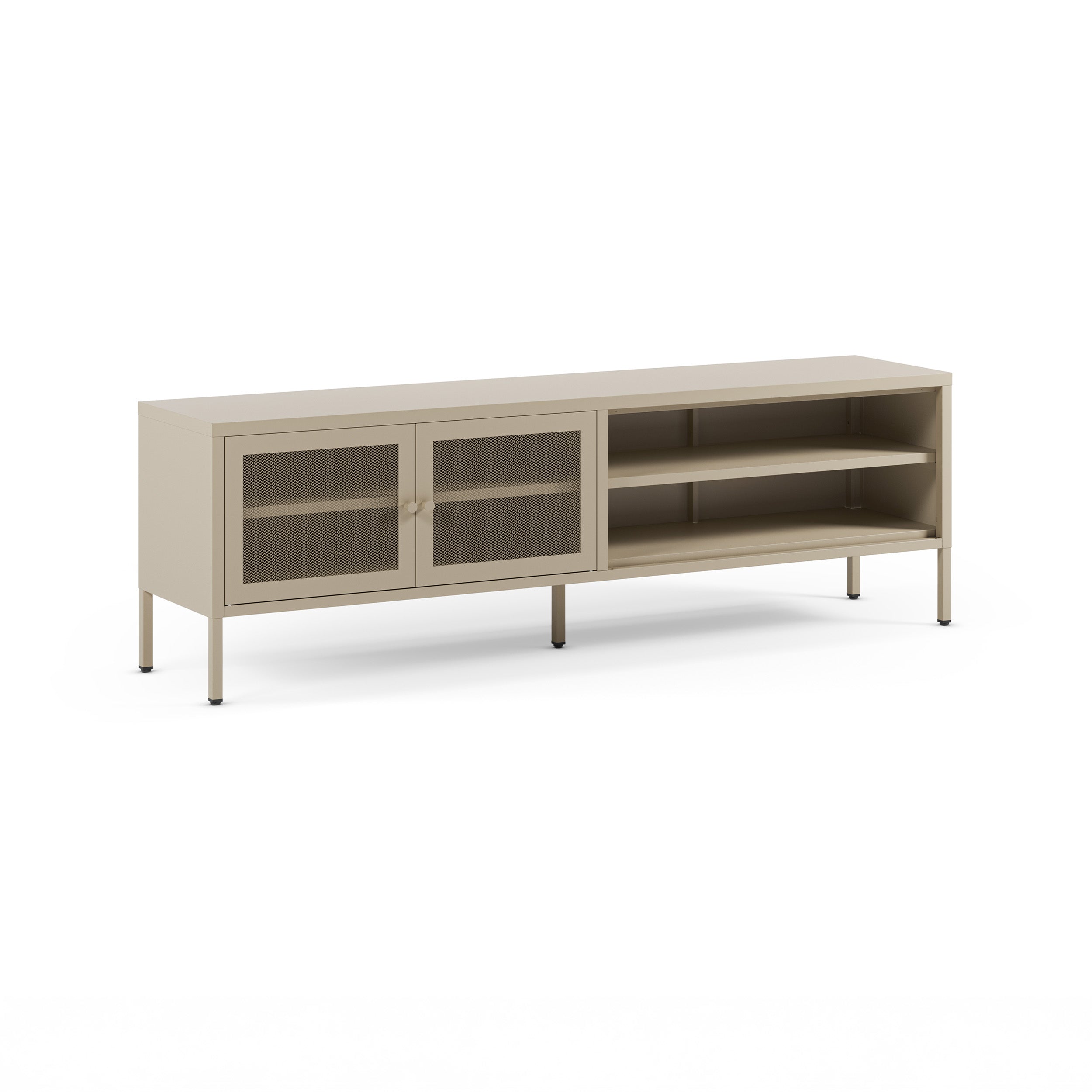 Meuble TV Latem en métal beige 2 portes, 160 cm