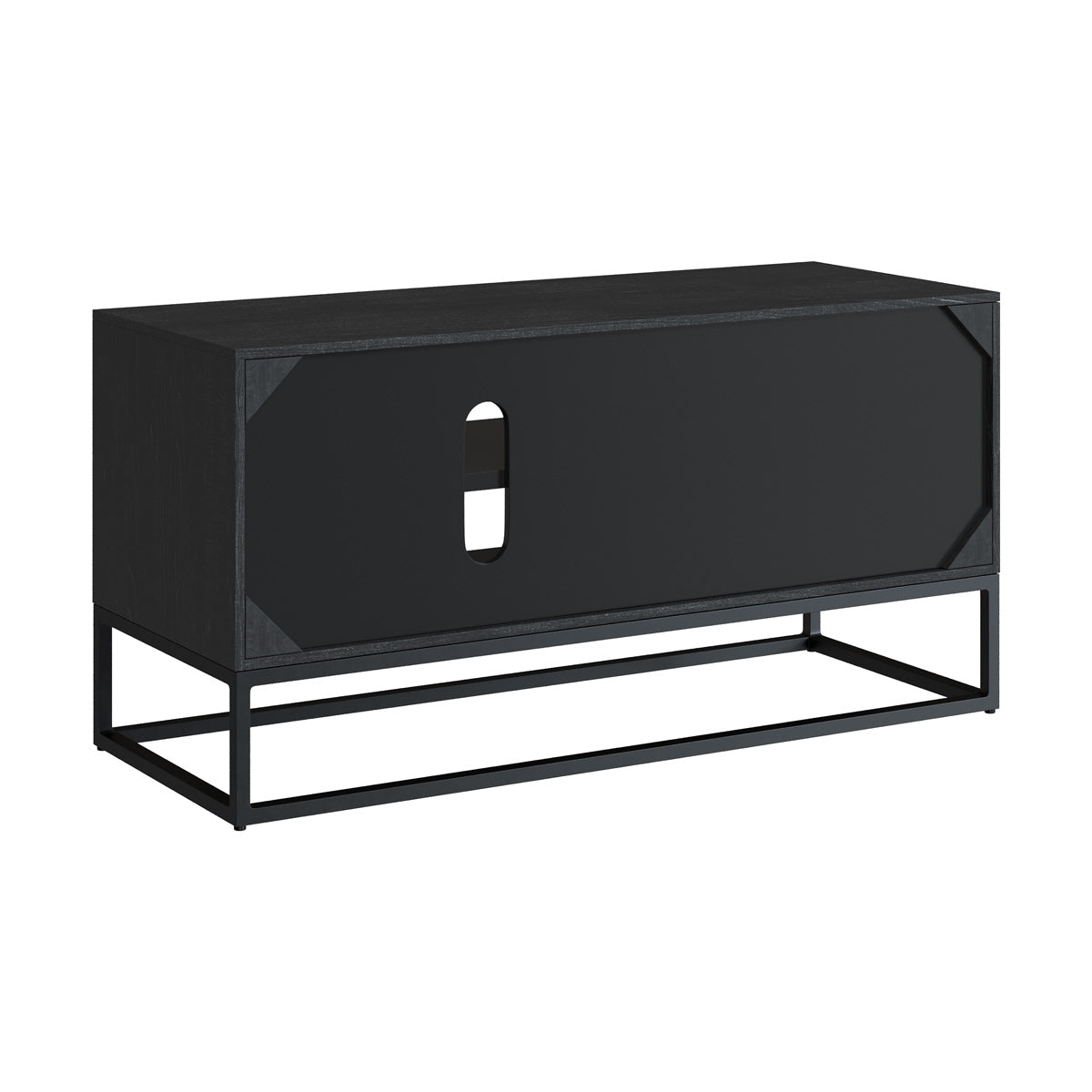 meuble tv multi rangement 90 cm en bois noir et bois clair jakson