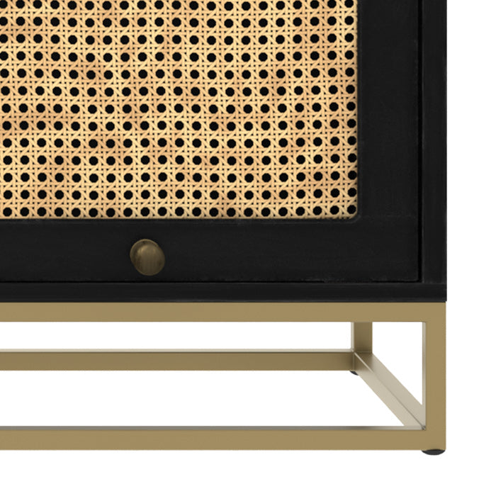 meuble tv shellona 3 portes en bois de manguier cannage