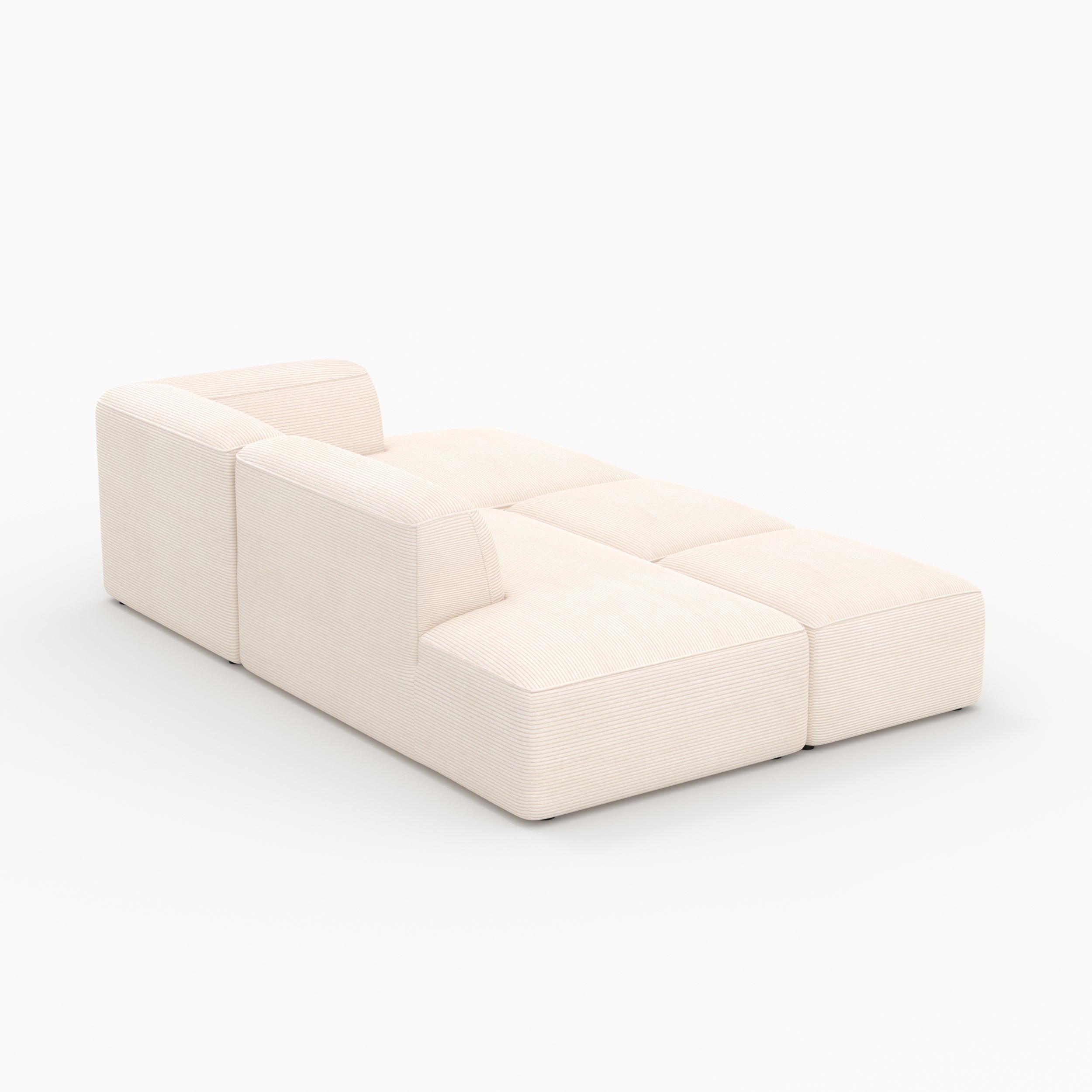Canapé modulable Mina en velours côtelé blanc 4 places avec 2 poufs