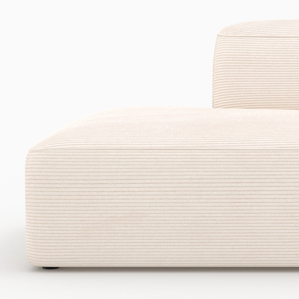 Canapé modulable Mina en velours côtelé blanc 4 places avec 2 poufs