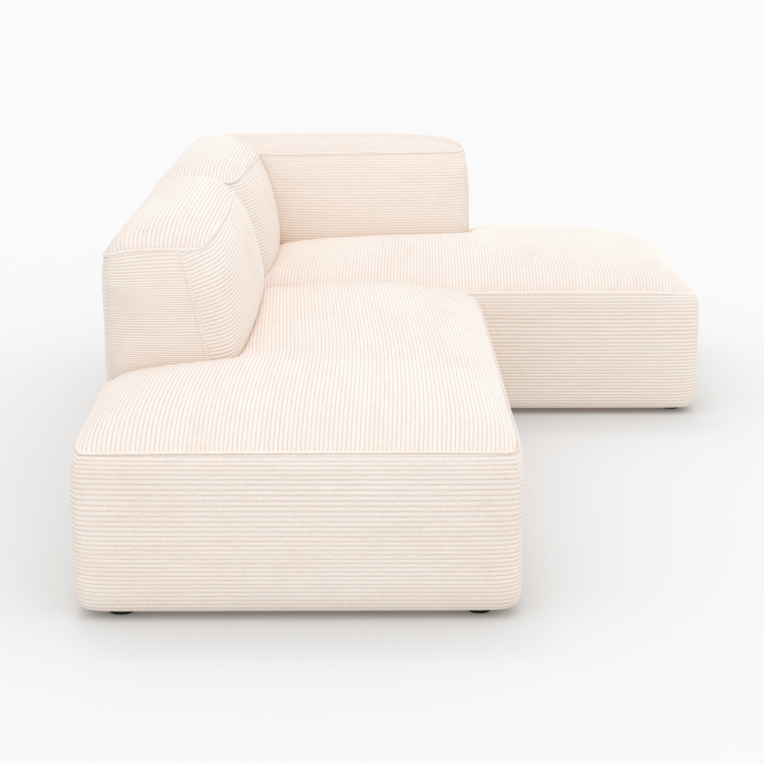 Canapé d'angle droit modulable Mina en velours côtelé blanc 4 places