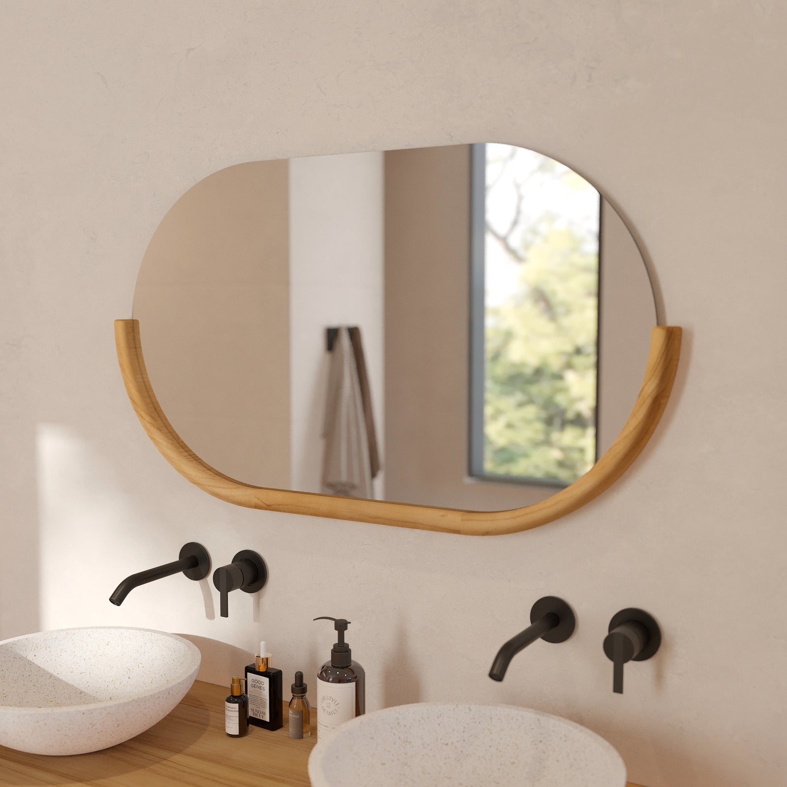 miroir de salle de bain mural bois de teck zephyr