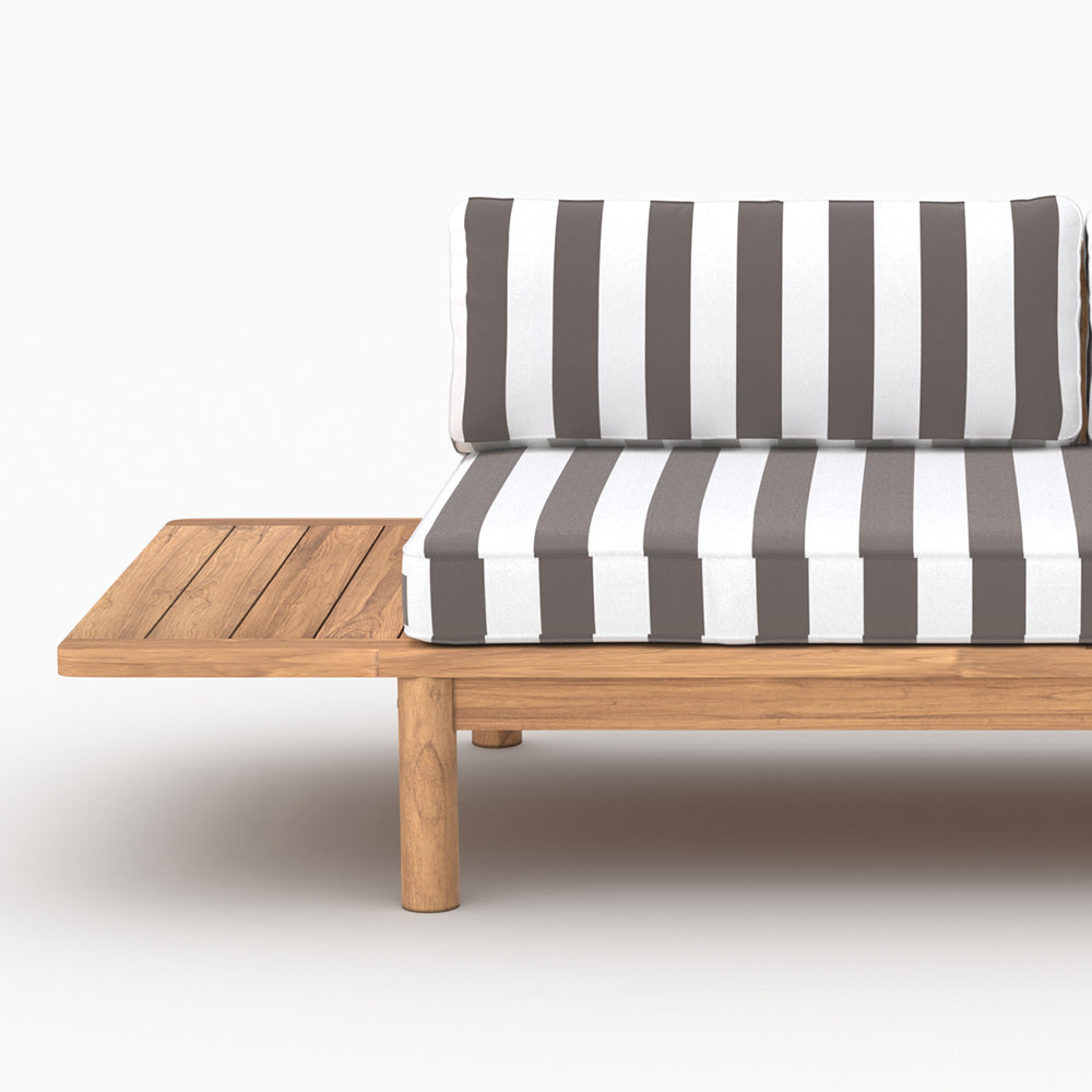 Salon de jardin Nadila 2 personnes en teck massif et tissu rayé gris