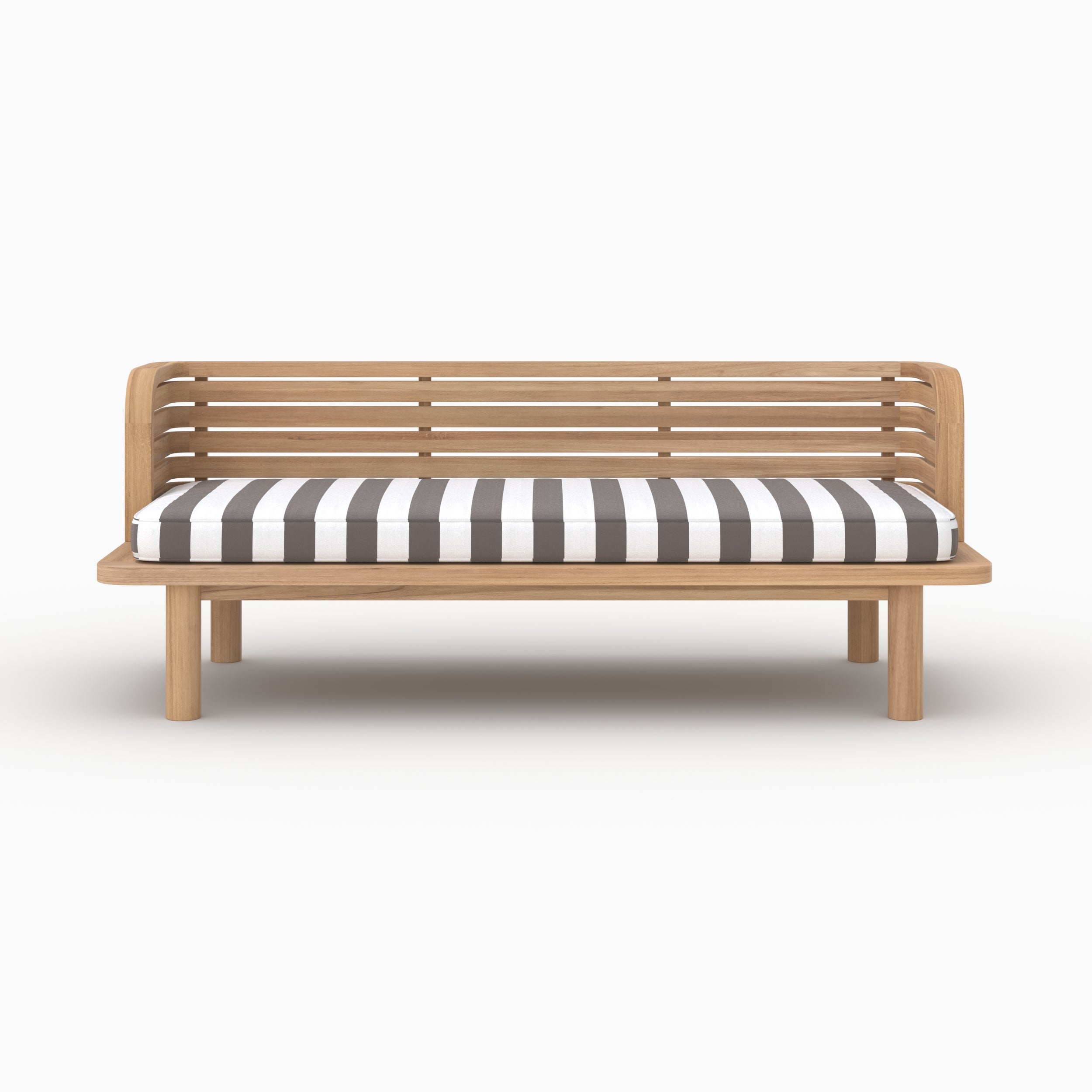 Canapé de jardin Kilda en teck massif et coussin rayé gris 2 places