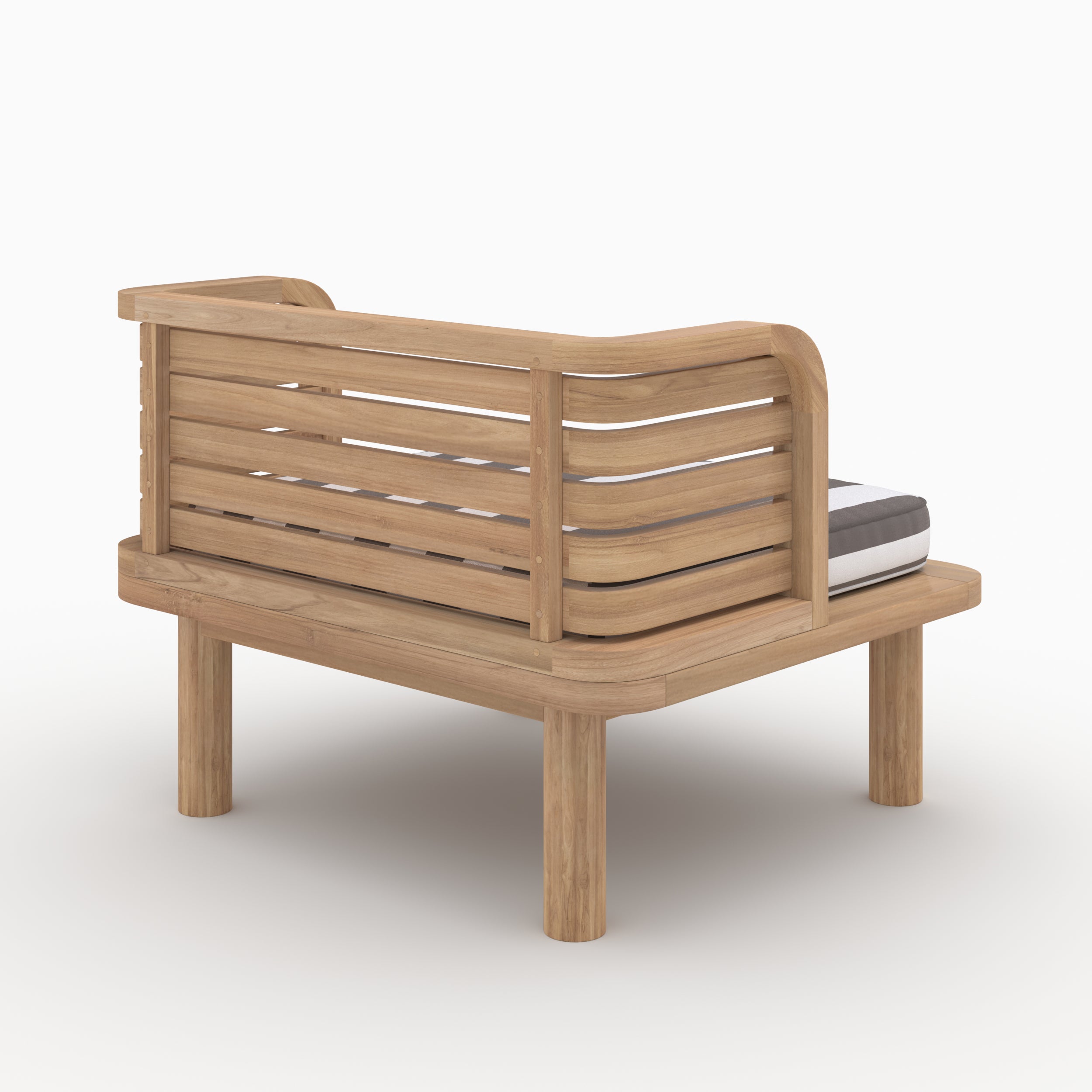 Fauteuil de jardin Kilda en teck massif et coussin rayé gris