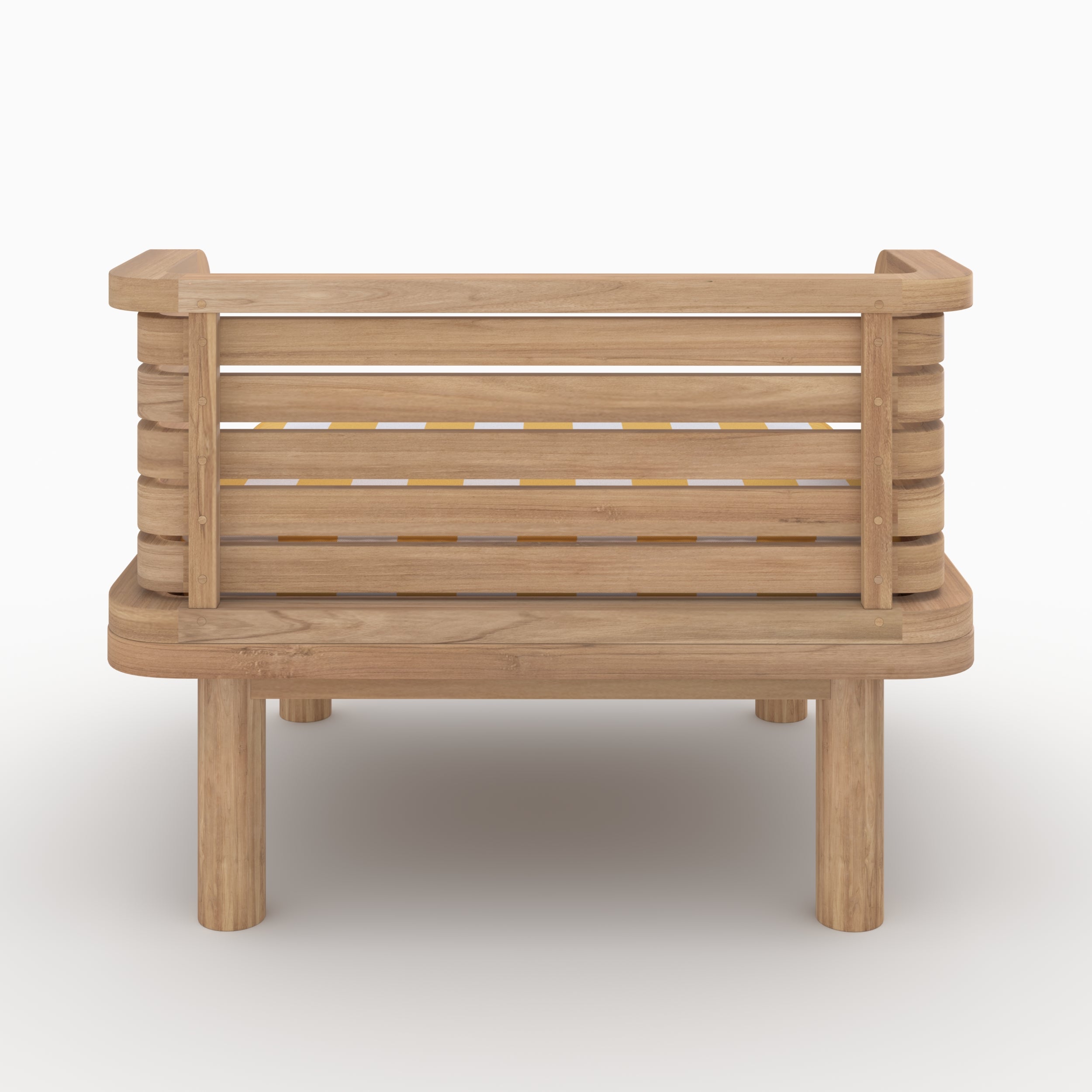 Fauteuil de jardin Kilda en teck massif et coussin rayé jaune