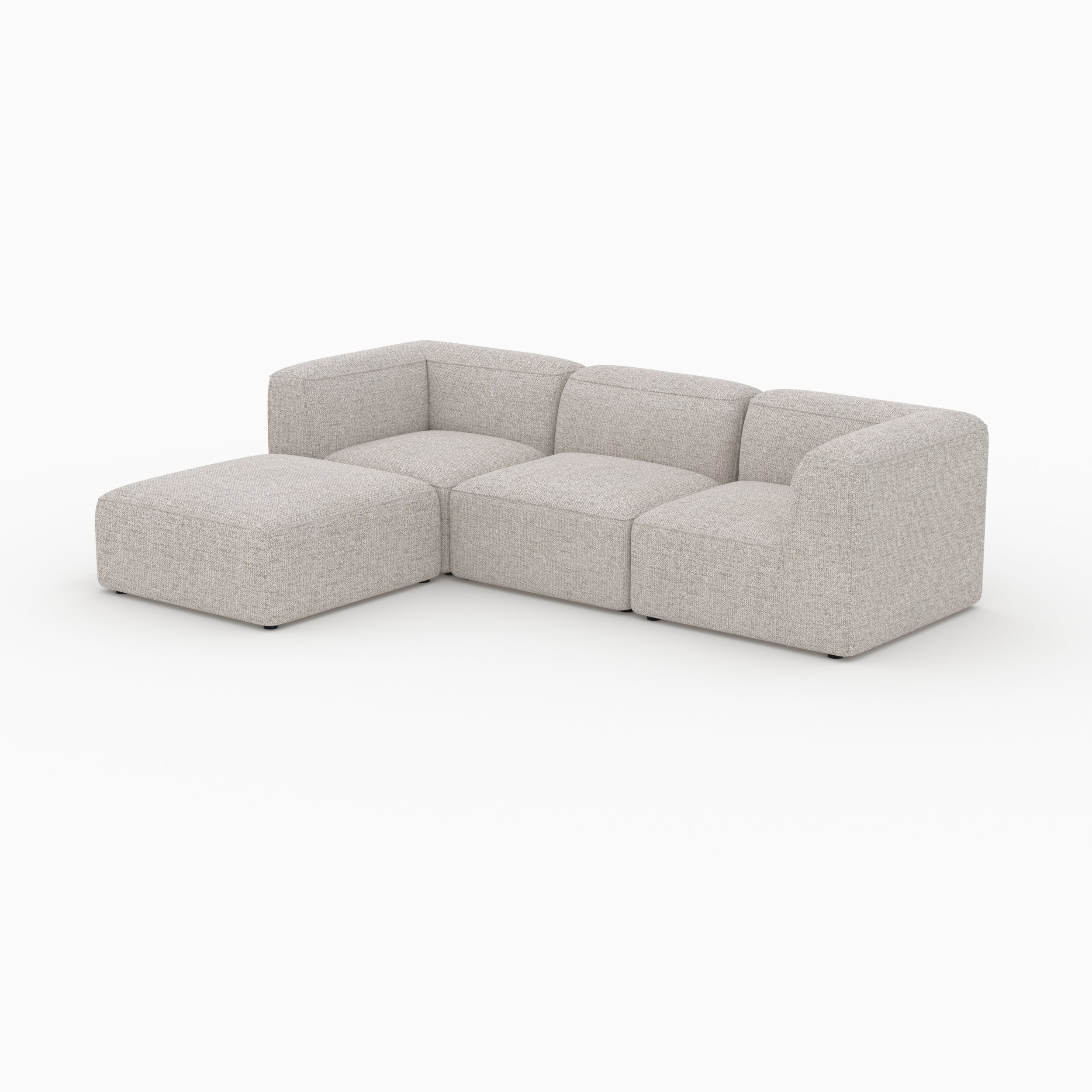 Canapé modulable Mina en tissu beige 3 places avec pouf