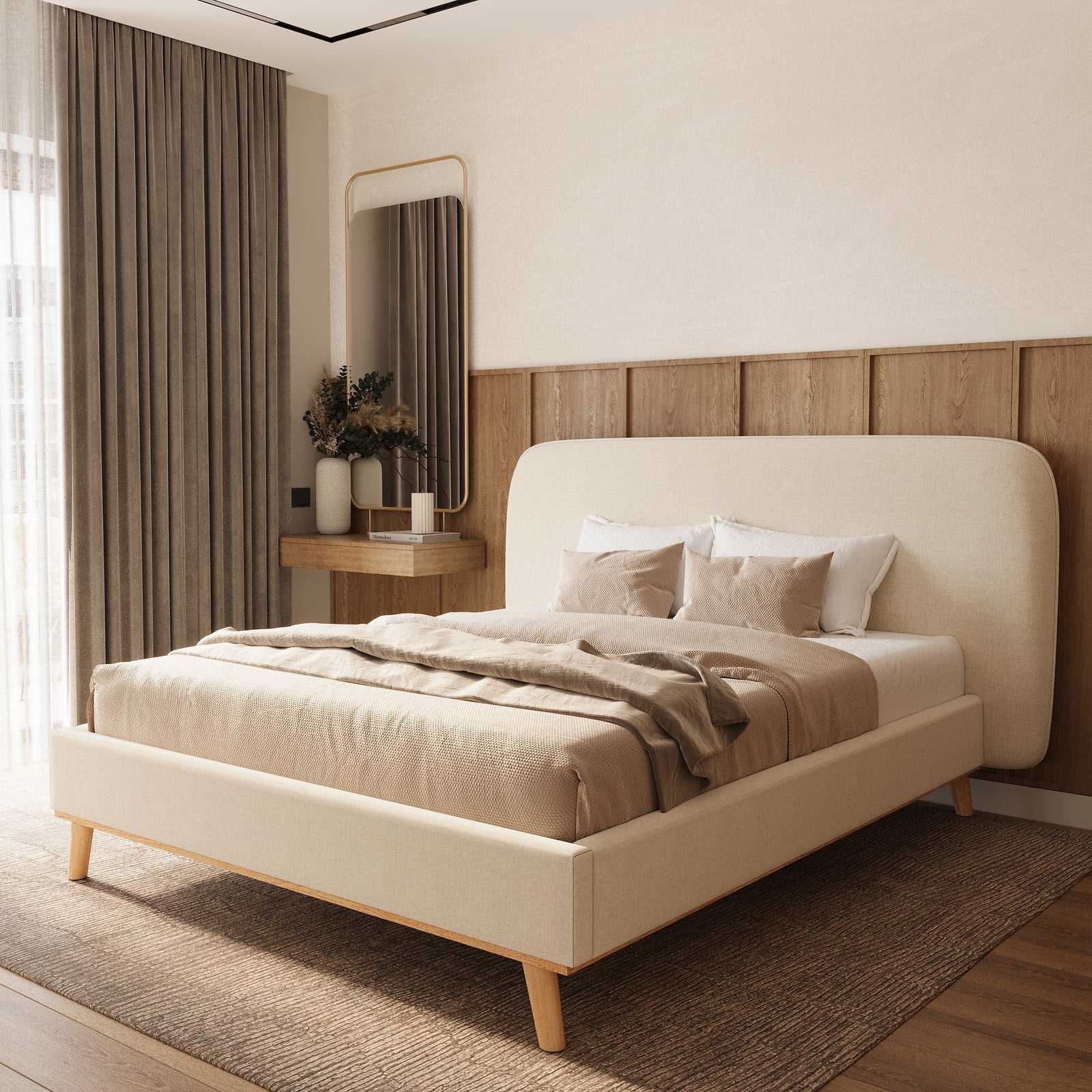 modjo 2 places tissu gris beige pieds bois