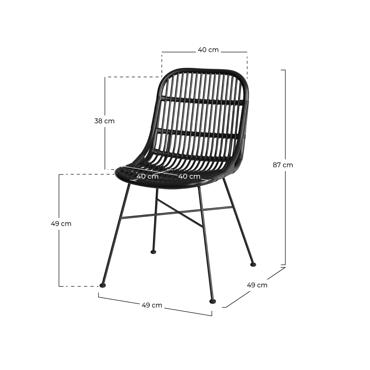 moon chaise en rotin et pieds en metal noir lot de 2