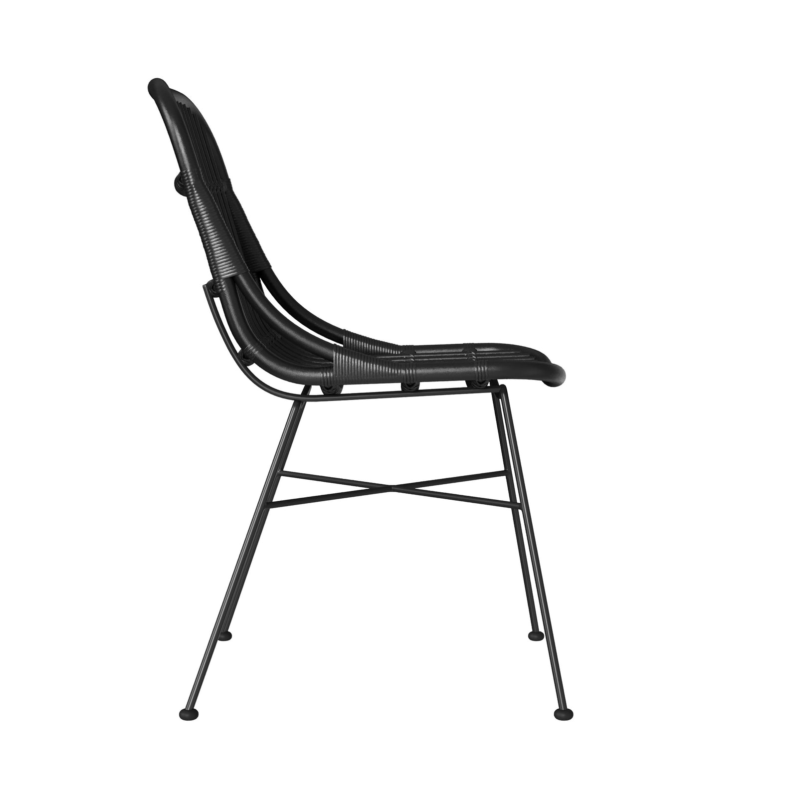 moon chaise noire en rotin et pieds en metal lot de 2