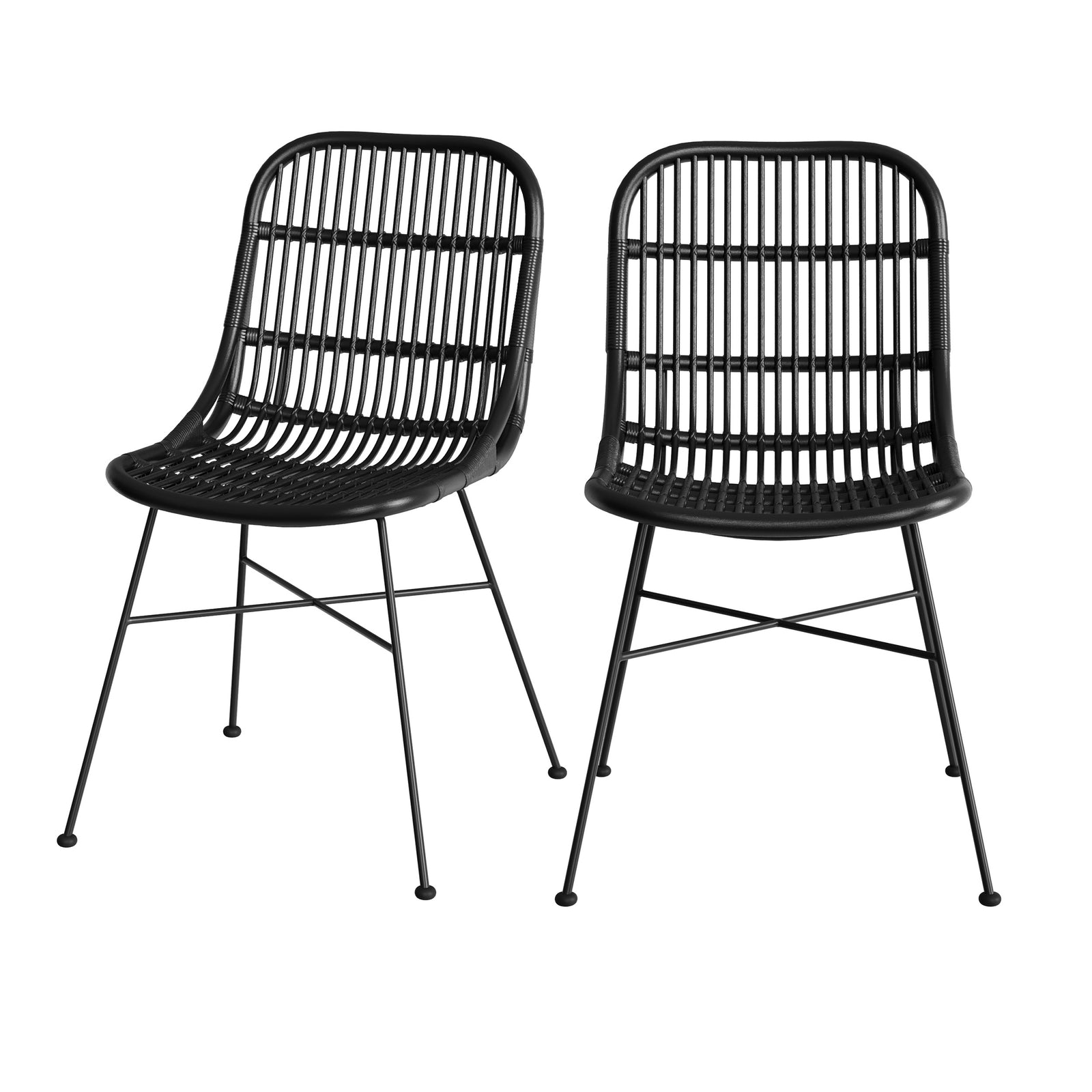 moon chaise noire rotin pieds metal lot de 2