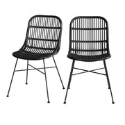 moon chaise noire rotin pieds metal lot de 2