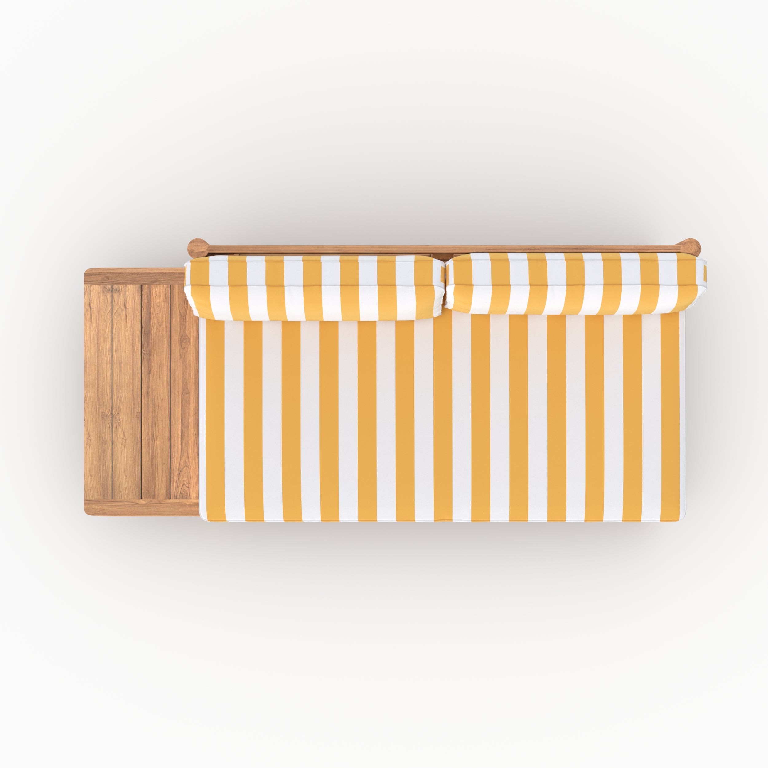 Canapé de jardin Nadila, teck massif et coussins rayés jaunes 2 places