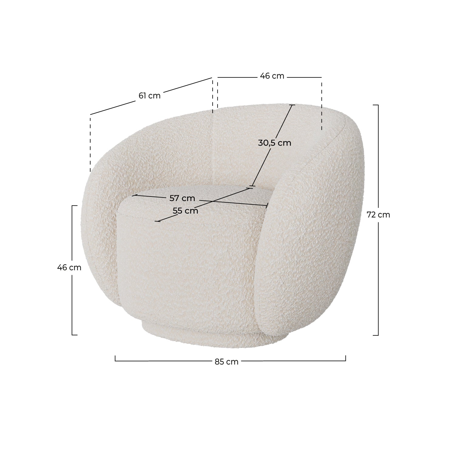 naya fauteuil tissu blanc boucle confort