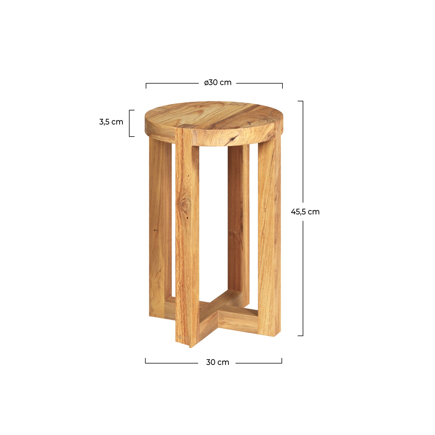 noe tabouret rond en bois de teck recycle h 45
