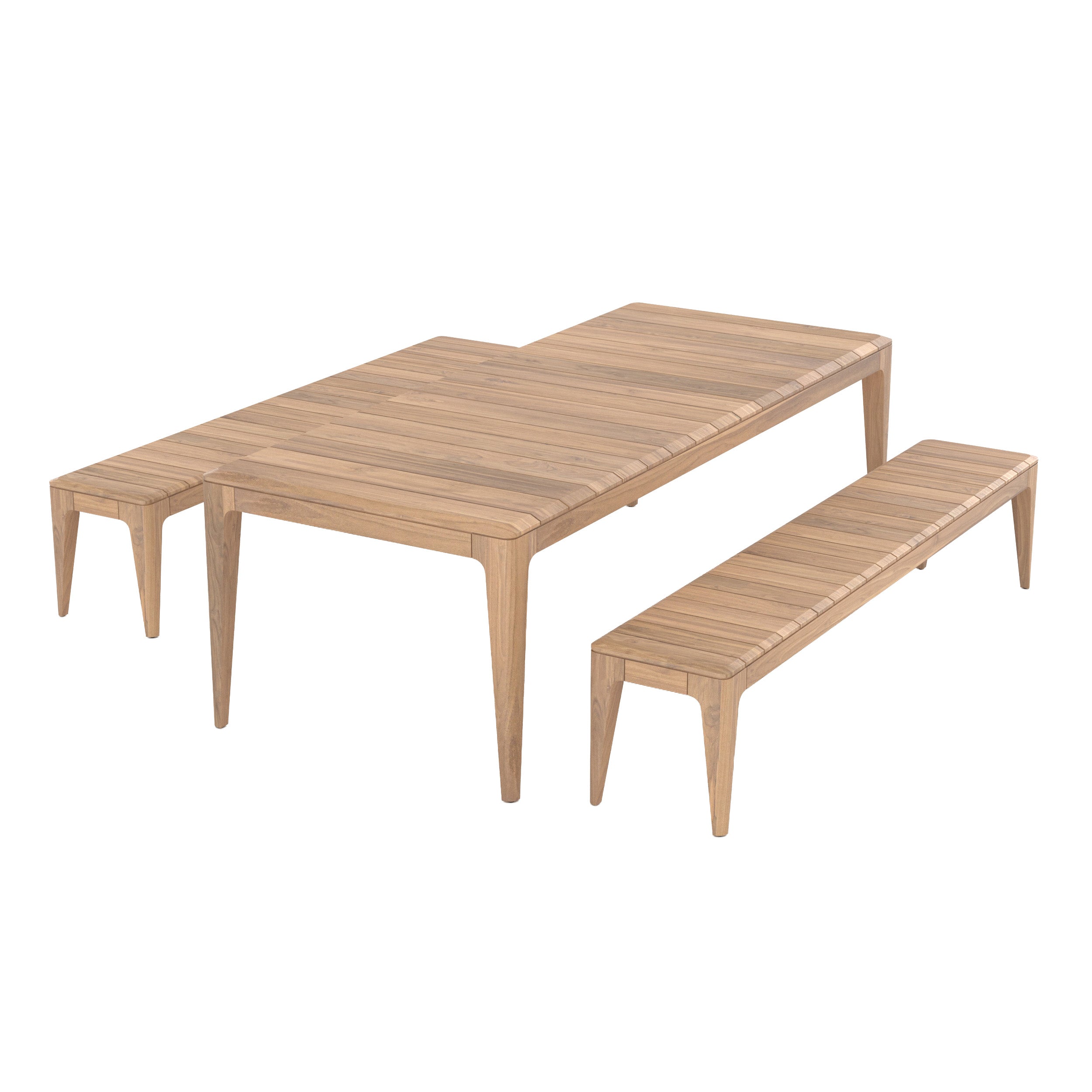 Table et bancs de jardin Nonza en bois de teck recyclé 10 personnes