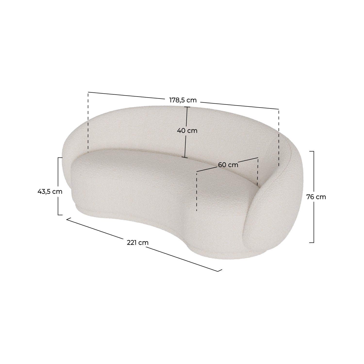 nova canape tissu boucle blanc 3 places