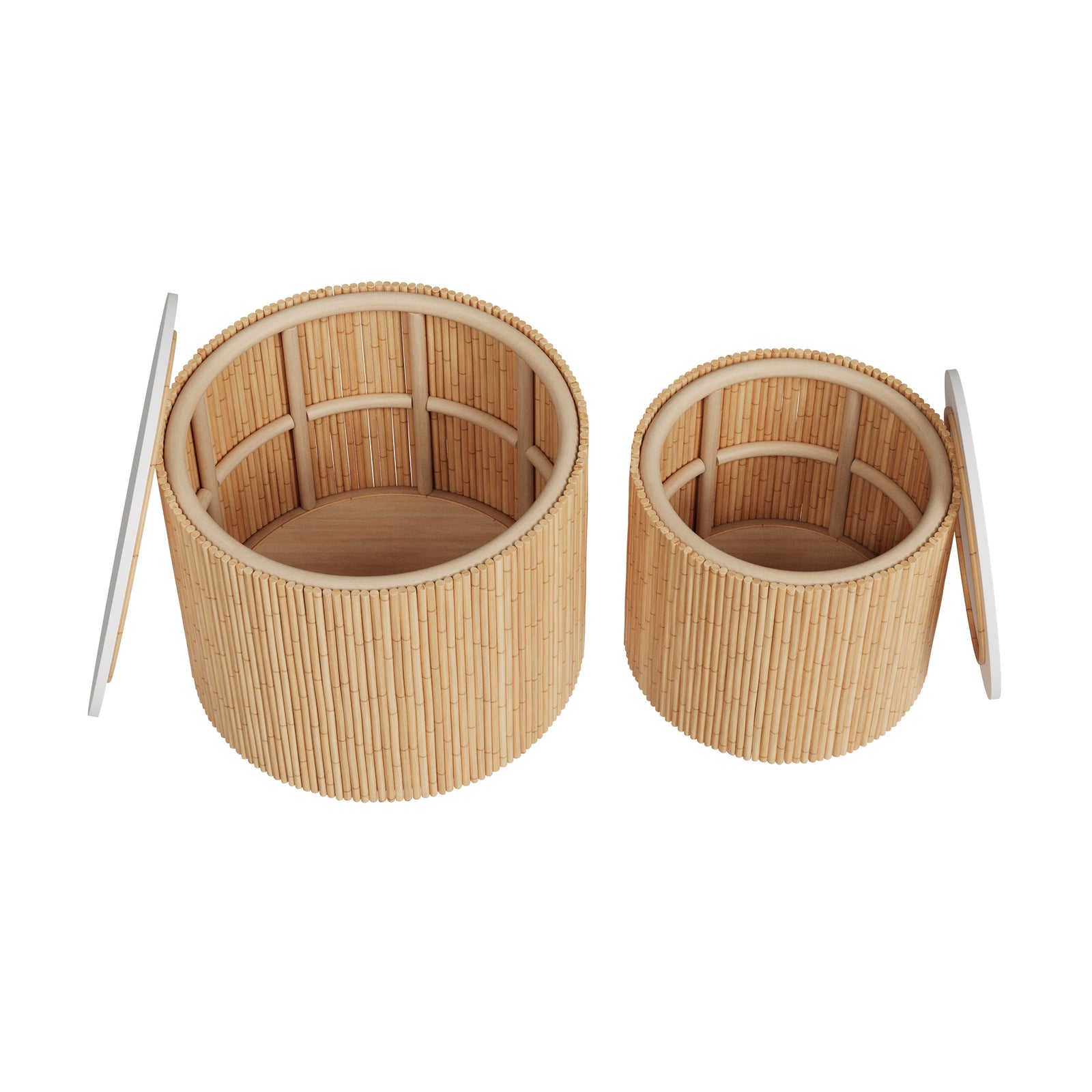 owan table basse ronde rotin plateau blanc