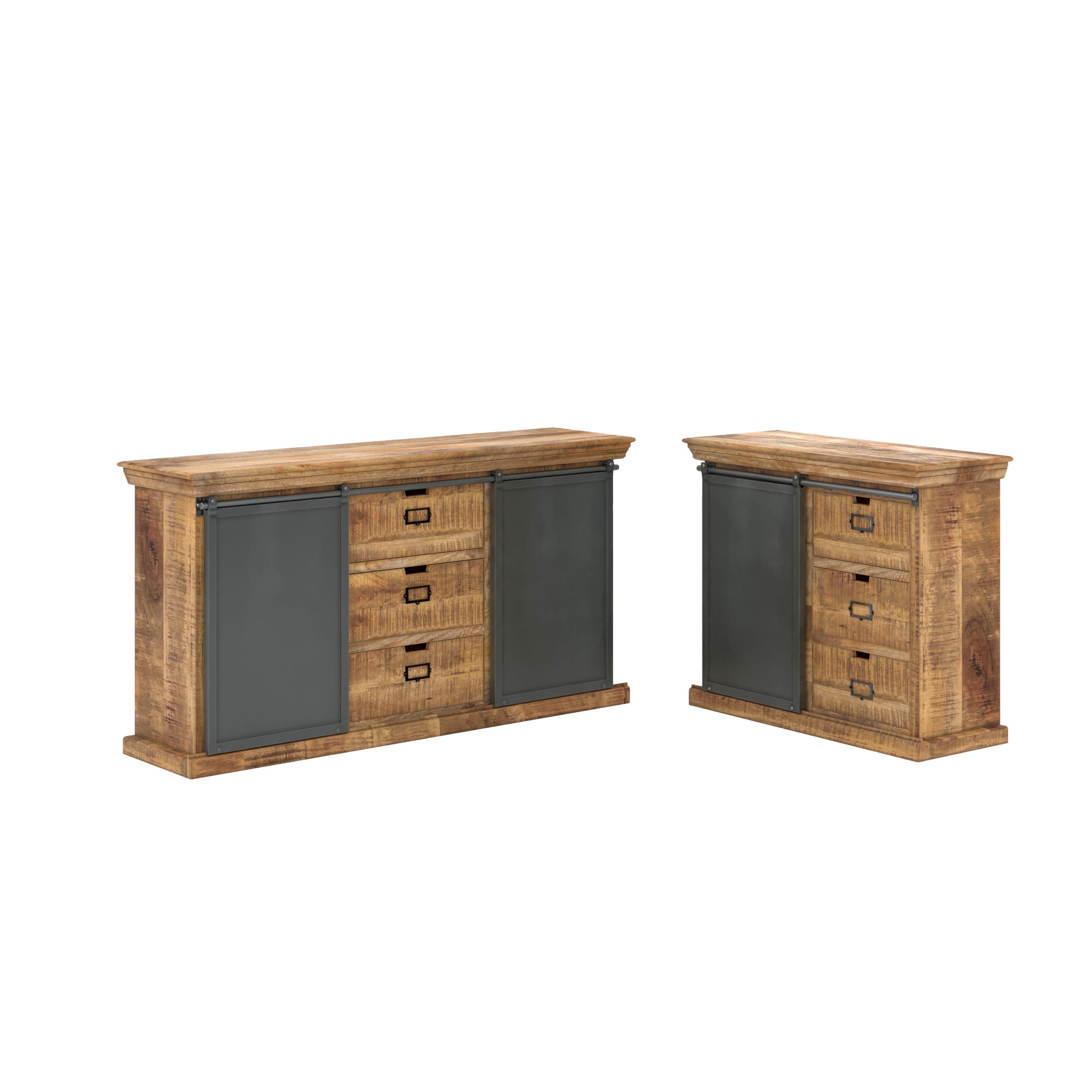 pack 2 buffets tabuk en bois et metal gris fond blanc