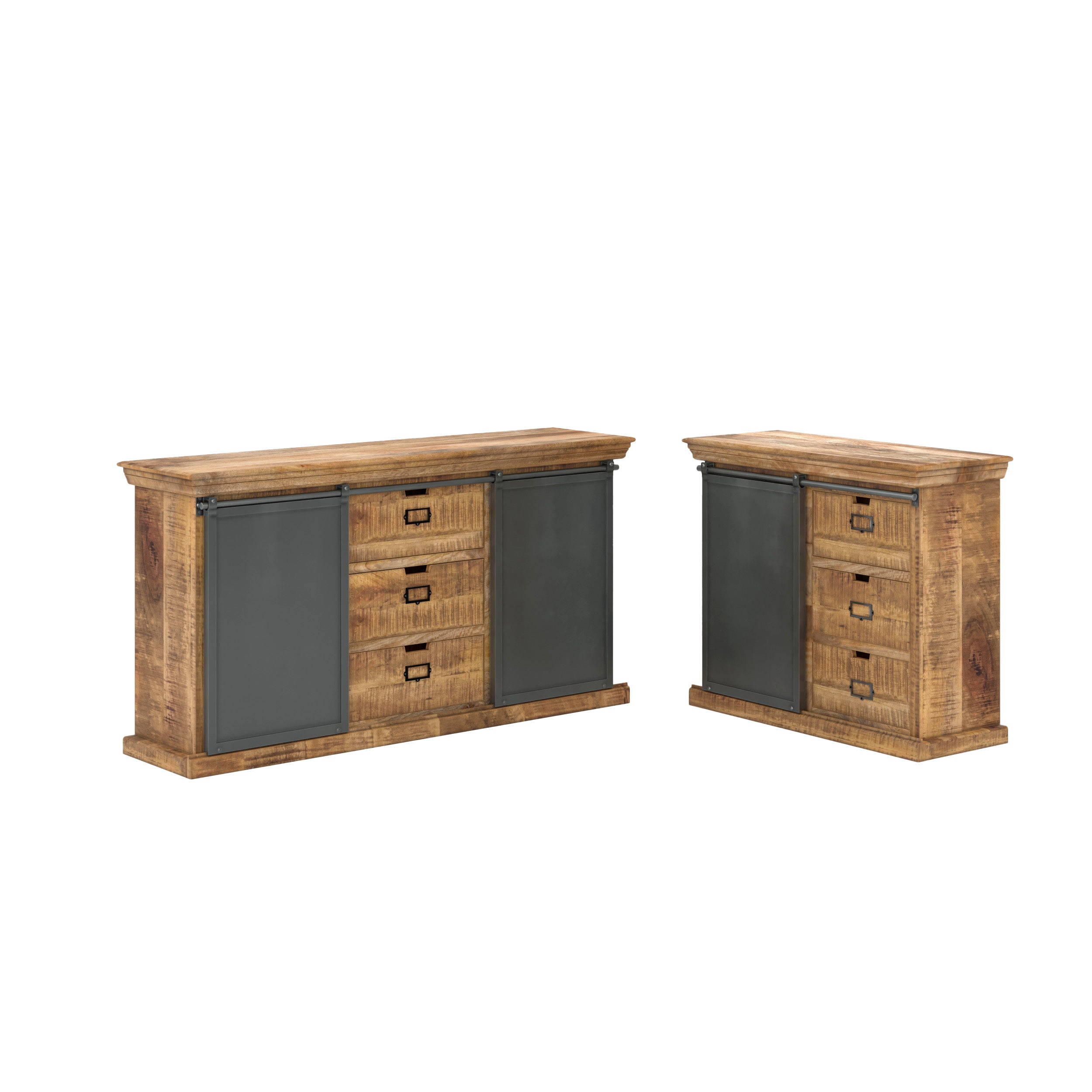 pack 2 buffets tabuk en bois et metal gris fond blanc