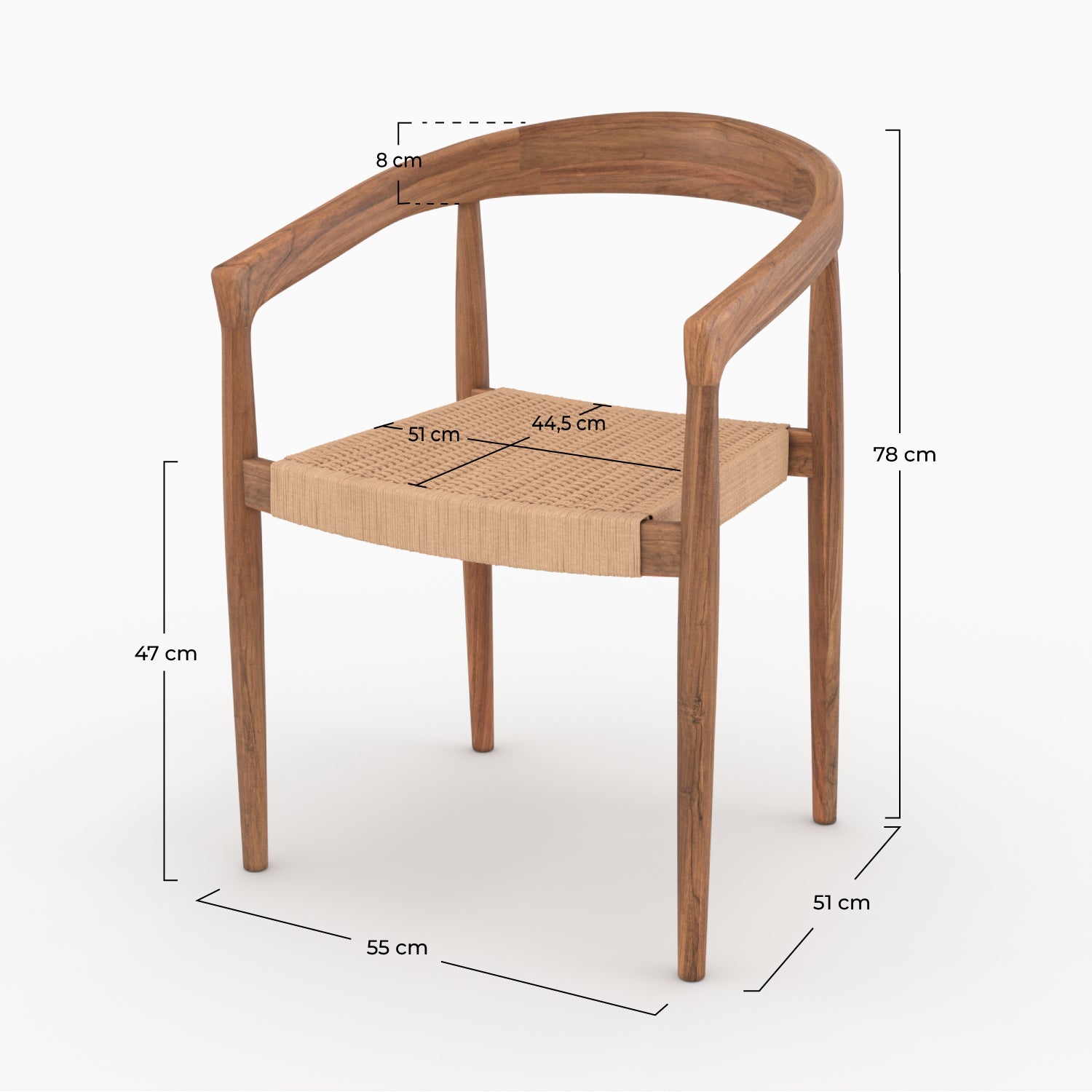 pack 2 chaises bali en bois de teck et corde synthetique