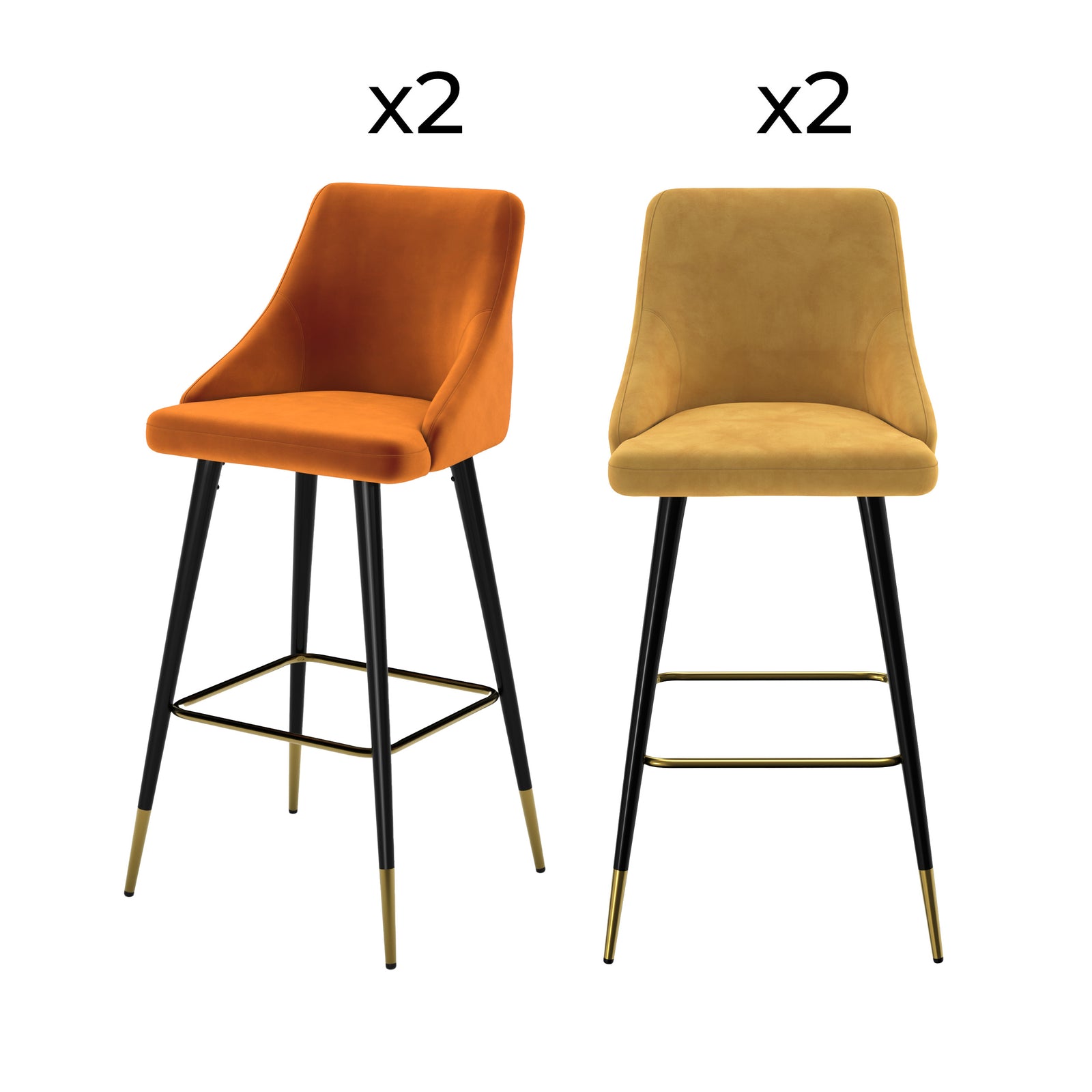 pack 4 chaise de bar aristote en velours orange et jaune 77_5 cm fond blanc