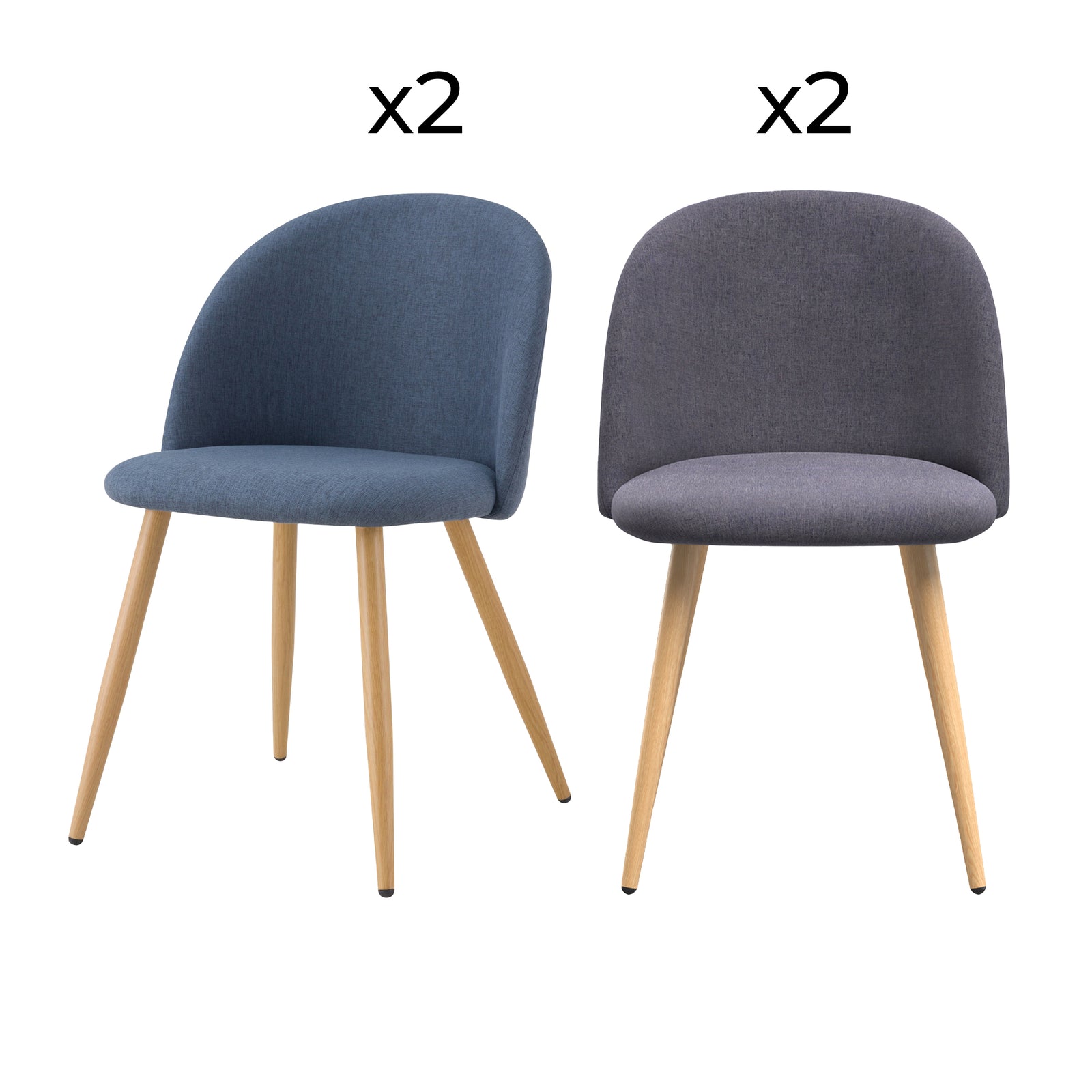 pack 4 chaises cozy en tissu gris et bleu chine